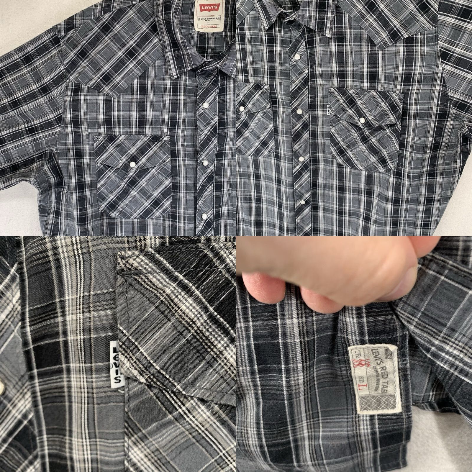 Levi's Levi's Men's Western Plaid Shirt Long Sleeve Casual Button-Up Large Black Gray Cotton Blend Size US L / EU 52-54 / 3 - 8 Thumbnail