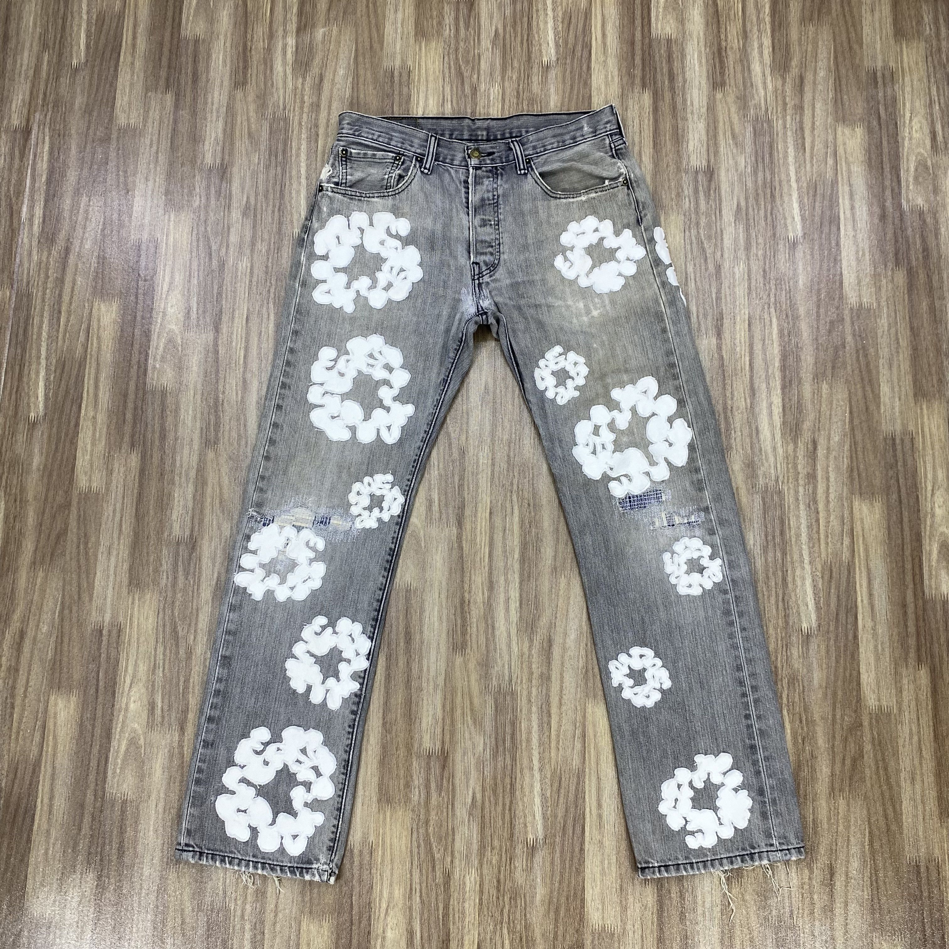 image of 1 Of 1 x Levis Vintage Levis 501 Jeans Denim Tear Patchwork Design, Men's (Size 30)