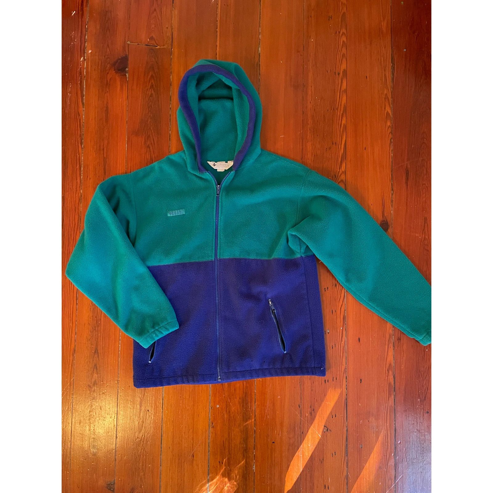 Columbia Vintage Columbia Hooded Fleece Jacket Green Purple M/L Size US M / EU 48-50 / 2 - 1 Thumbnail
