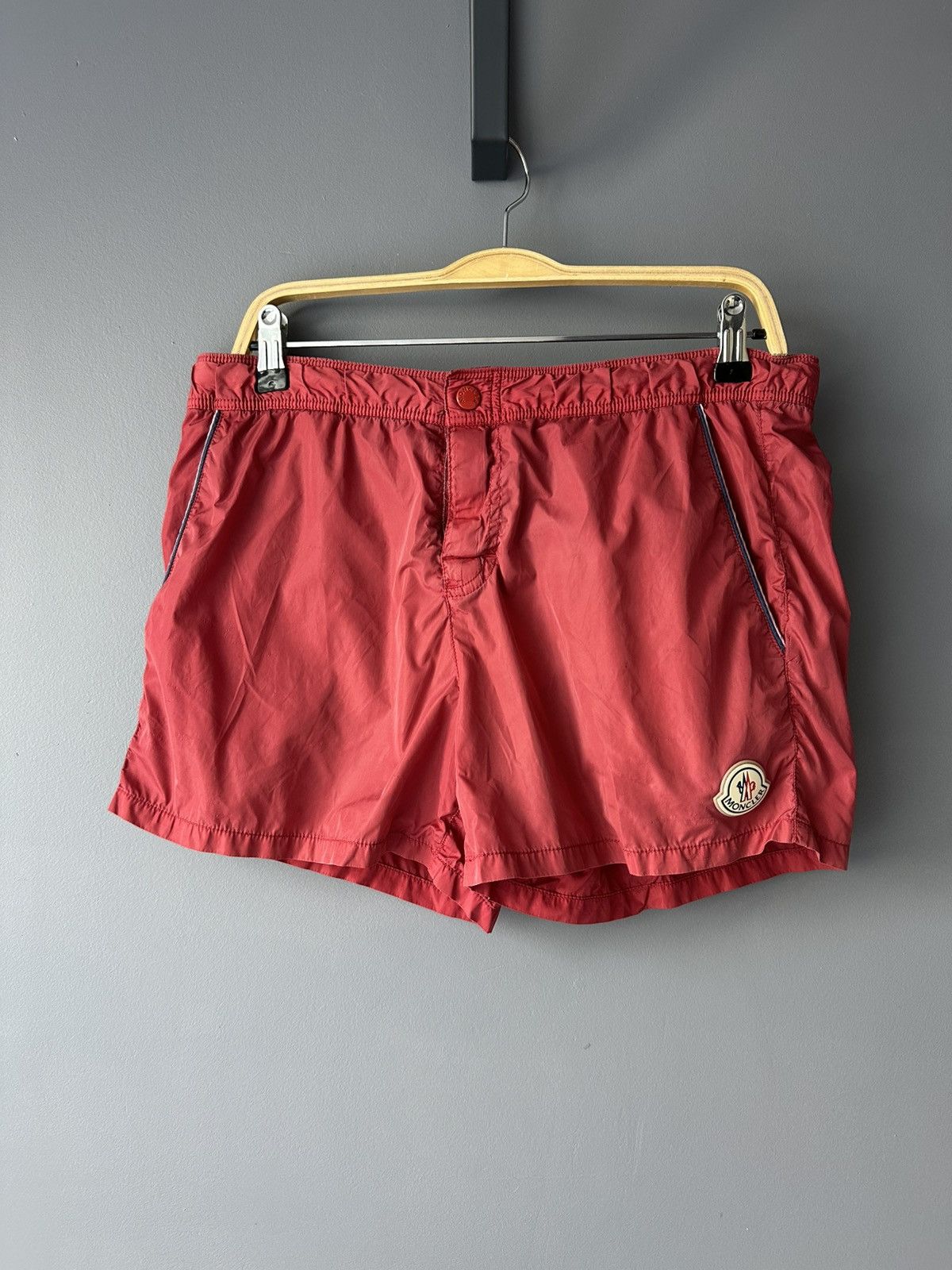 Moncler Moncler swimshorts swimwear faded red worn rubber logo Size US 32 / EU 48 - 1 Thumbnail