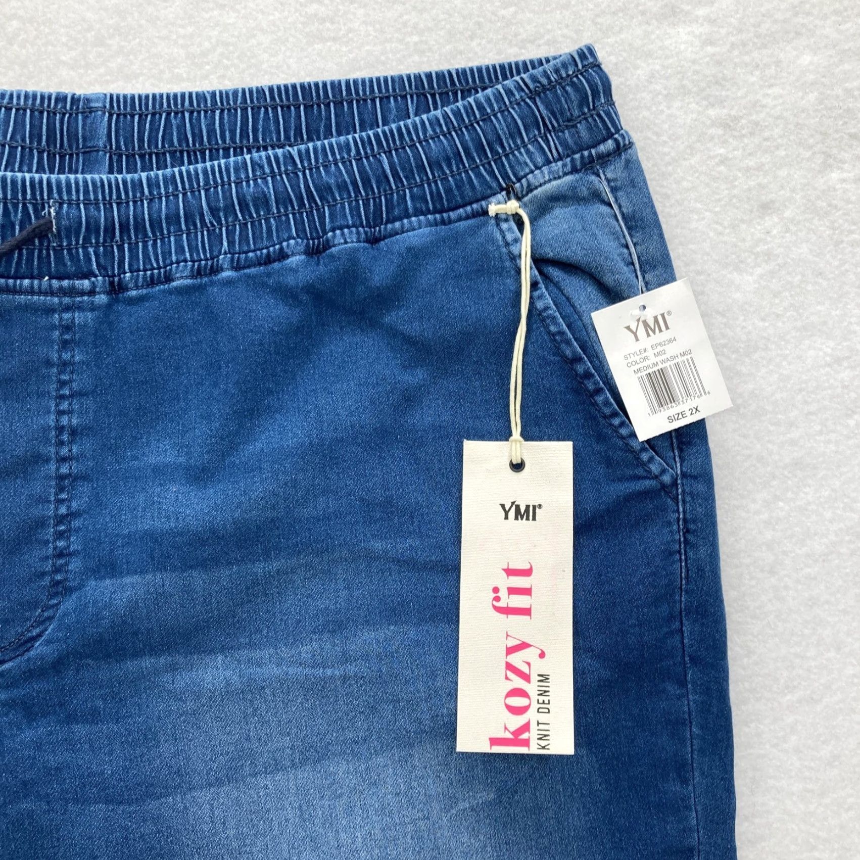 Denime YMI Pants Womens 2X Blue Kozy Fit Knit Denim Jogger Elastic Waist Plus Size NWT Size 40" / US 18 - 3 Thumbnail