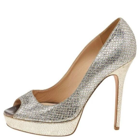 Jimmy Choo Jimmy Choo Luna Peep Toe Platform Pumps in Gold Glitter Size Size US 7.5 / IT 37.5 - 2 Thumbnail