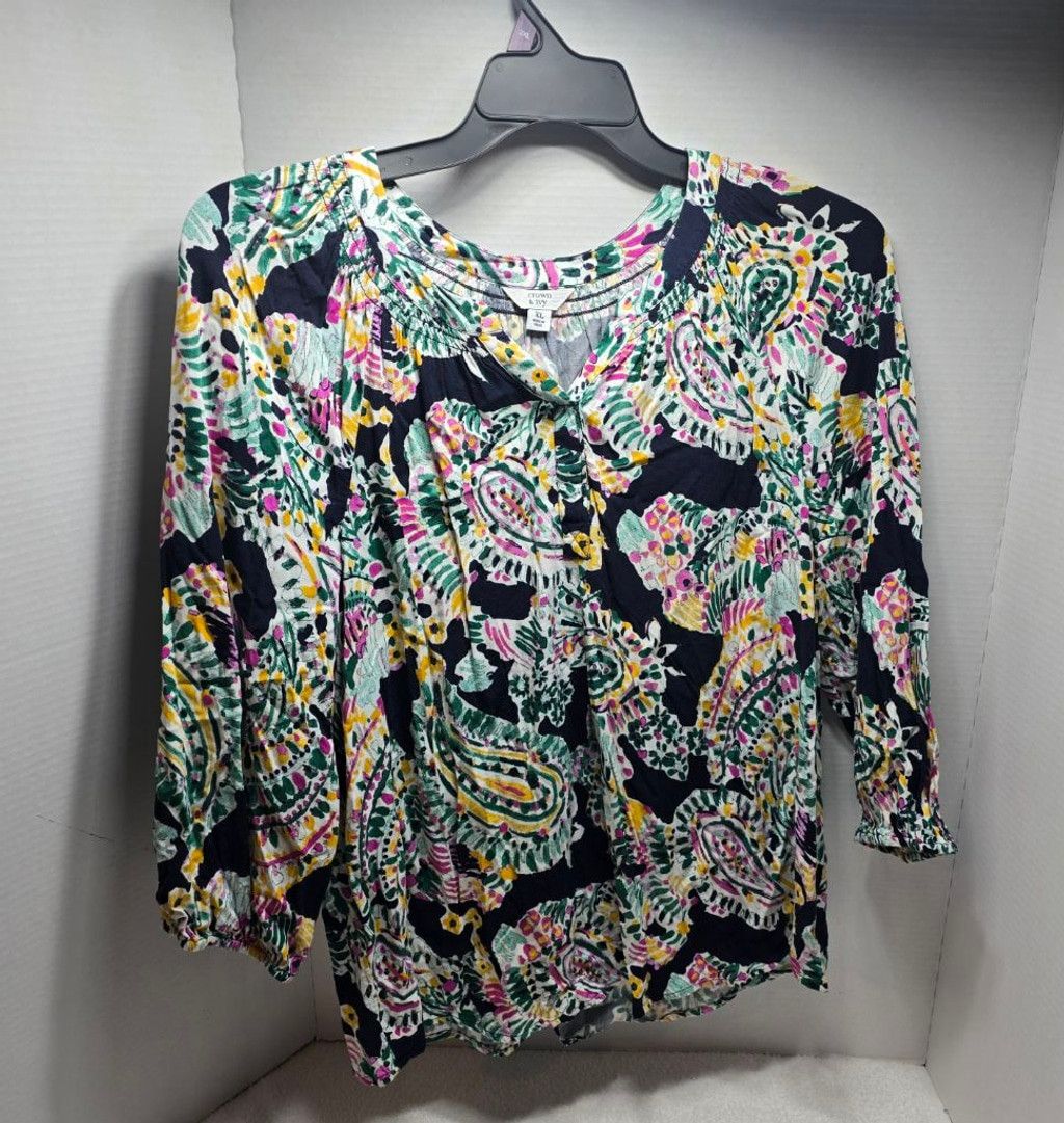 The Unbranded Brand Women's Crown & Ivy Blouse XL Black Multi-color Paisley Size XL / US 12-14 / IT 48-50 - 1 Thumbnail