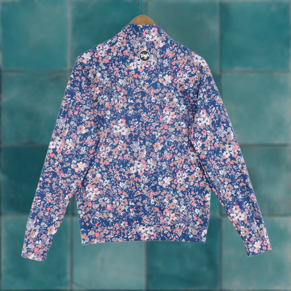 Vintage Waggle 1/4 Zip Pullover Mens S Blue Floral Performance Golf Stretch Long Sleeve Size US S / EU 44-46 / 1 - 1 Thumbnail