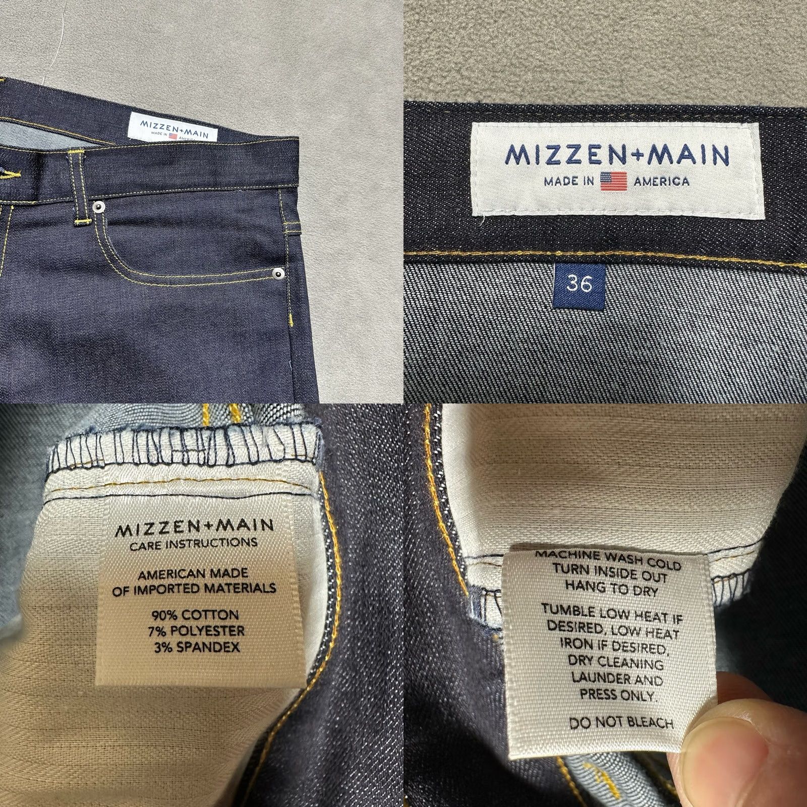 Mizzen+Main Mizzen+Main Jeans Mens 36 Blue Dark Wash Denim Stretch Skinny Fit Size US 36 / EU 52 - 8 Thumbnail