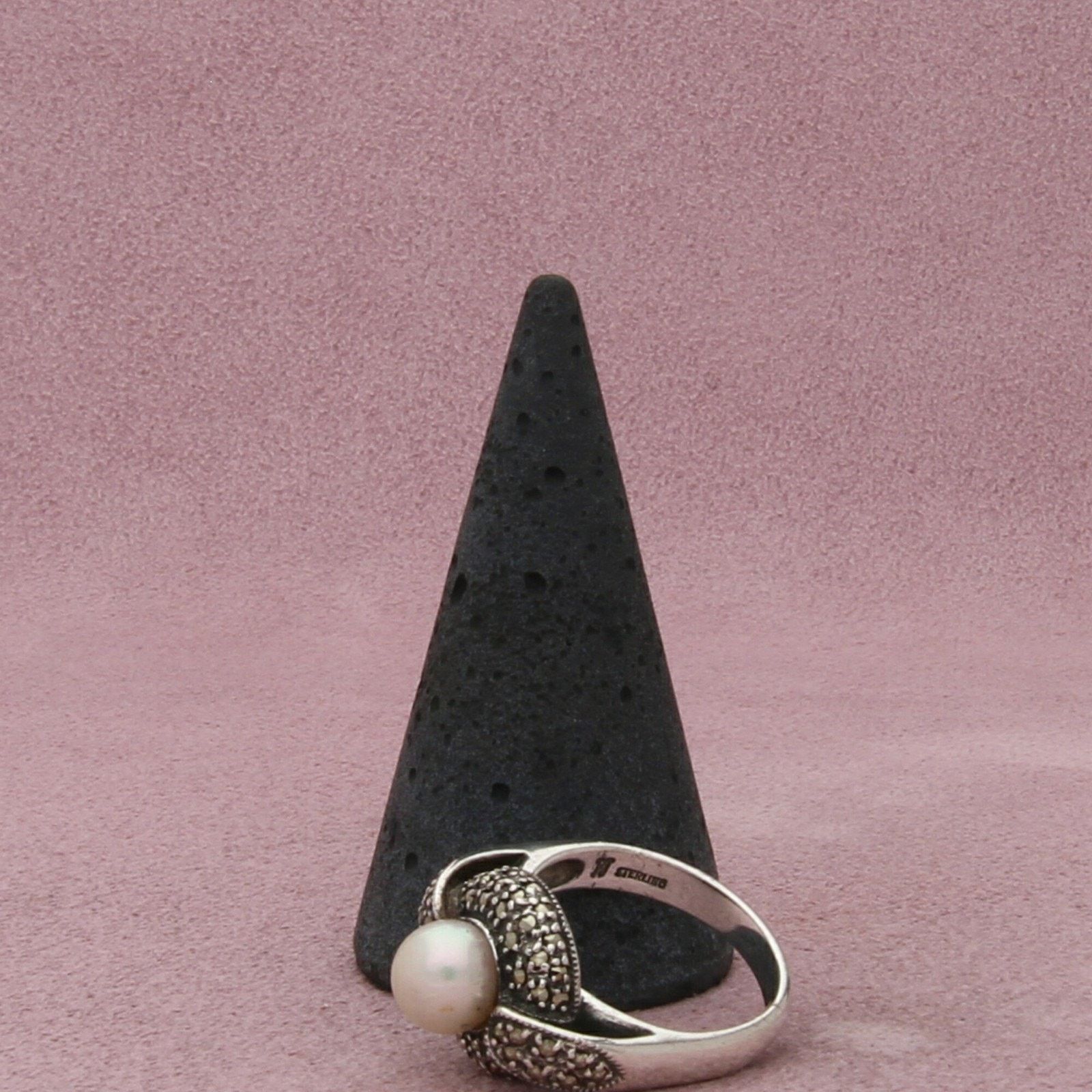 Sterling Silver sterling silver marcasite studded pearl ring size 7 Size ONE SIZE - 5 Thumbnail