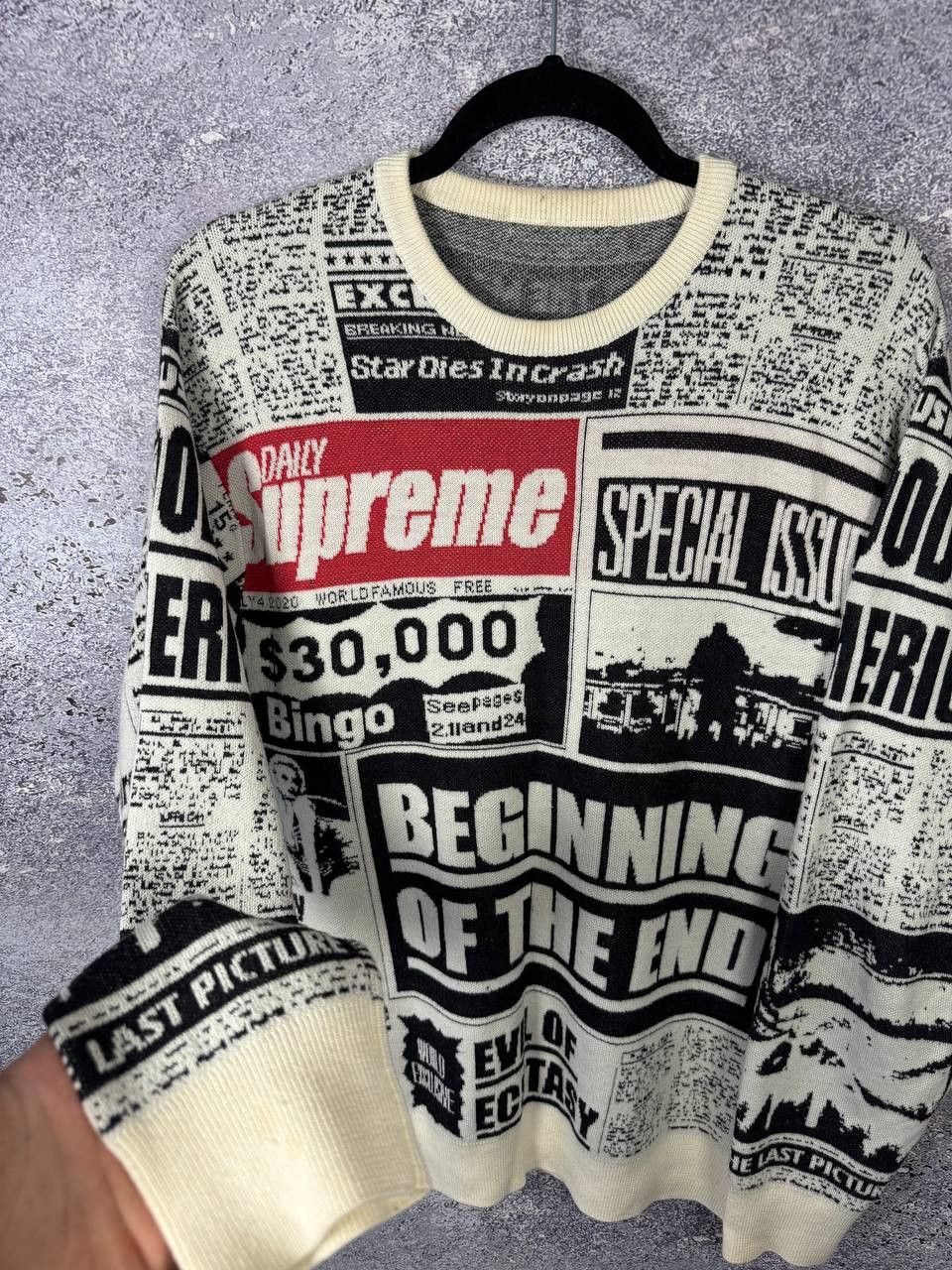 Supreme Supreme Newspaper Crewneck Merino Wool Sweater Large Size US L / EU 52-54 / 3 - 8 Thumbnail