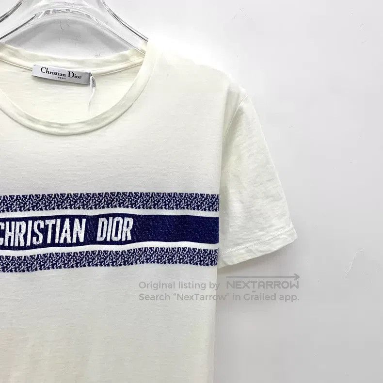 Dior Dior White striped logo letter print cotton round-neck sho Size M / US 6-8 / IT 42-44 - 3 Thumbnail