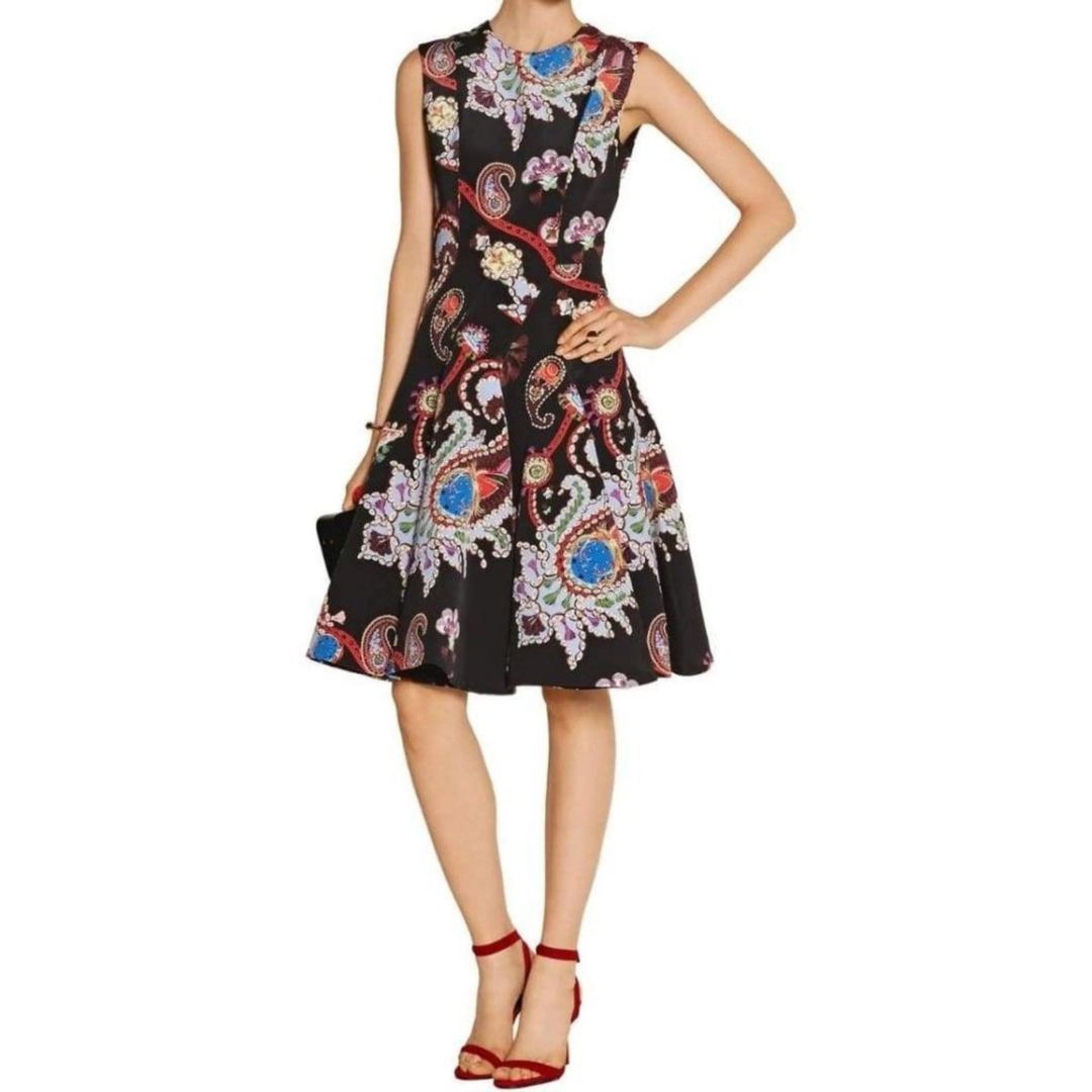 Mary Katrantzou Mary Katrantzou Black Silk Printed Ruffle A-Line Dress Size M / US 6-8 / IT 42-44 - 1 Thumbnail