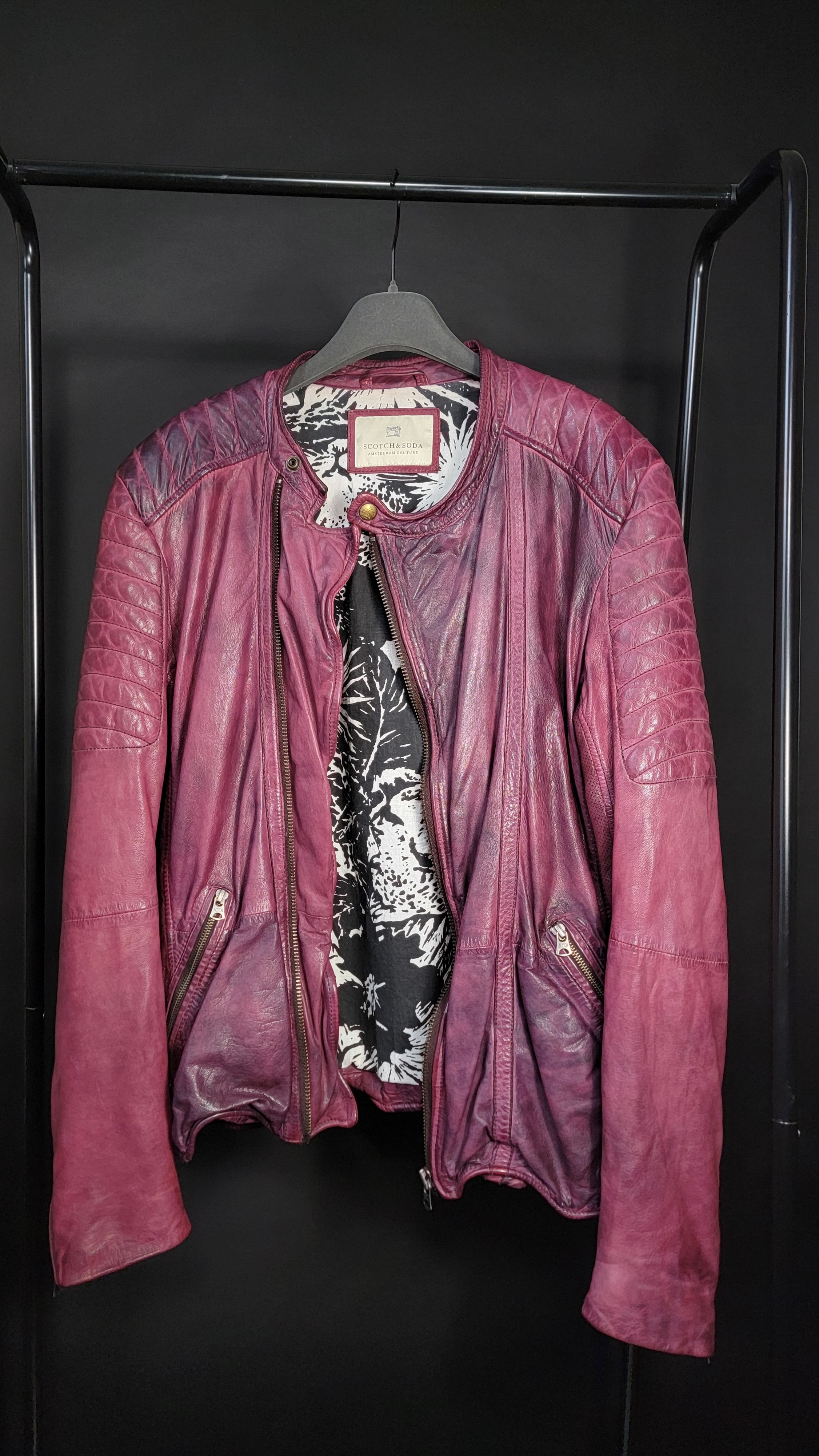 Scotch & Soda Burgundy Cafe Racer Moto Jacket Size US M / EU 48-50 / 2 - 1 Thumbnail