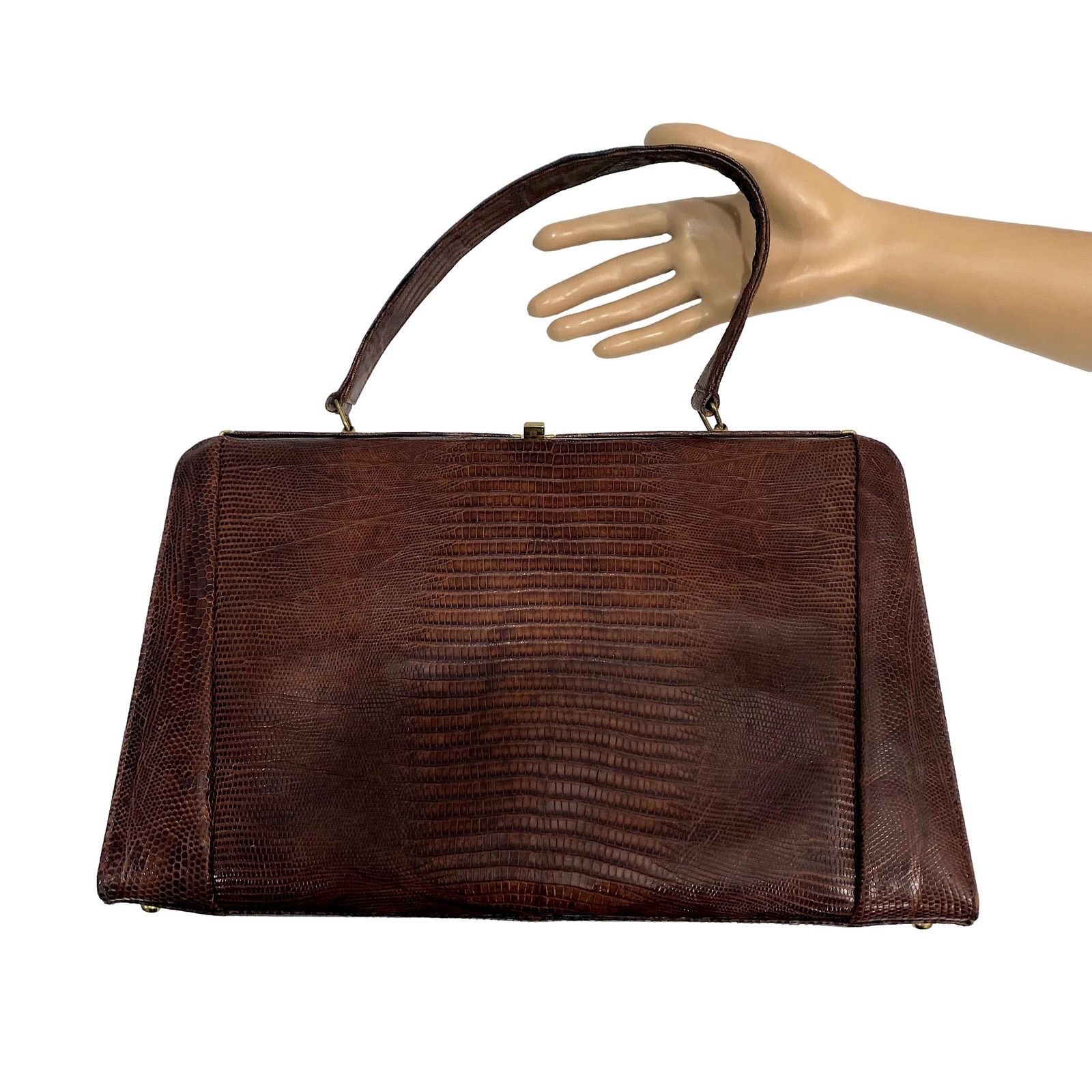 50S 60S Large Escort Top Handle Lizard Bag | Vintage Handbag in Brown, Women's