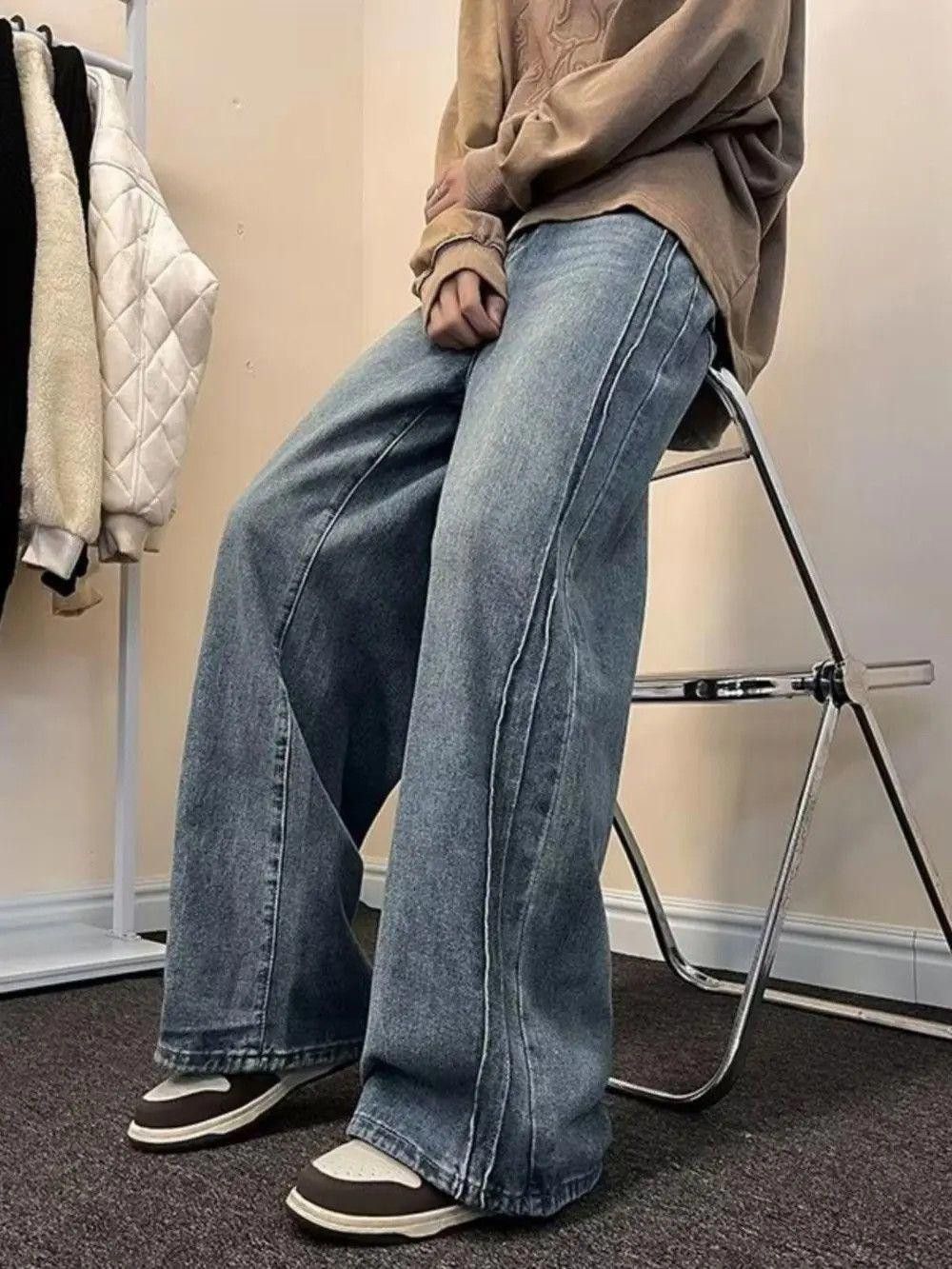 Straight Leg Flared Blue Denim Jeans