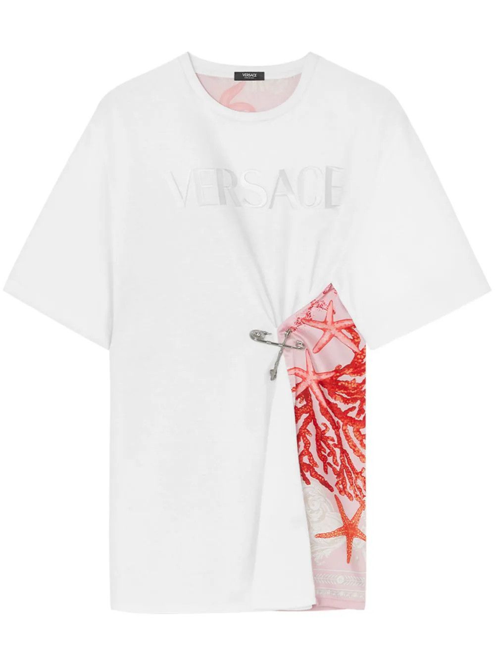 Versace o1s22i1n1024 Baroque Sea Safety Pin T-Shirt in White & Pink Size XS / US 0-2 / IT 36-38 - 1 Thumbnail