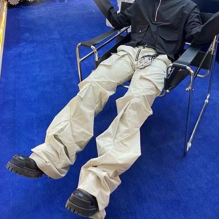 Japanese Brand Irregular Cut Diamond Pleat Cargo Pants Size US 30 / EU 46 - 2 Thumbnail