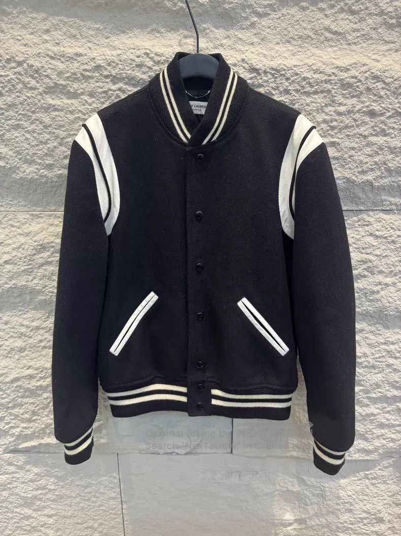 Saint Laurent Paris Saint Laurent Paris Black and White Leather Baseball Jacke Size US M / EU 48-50 / 2 - 1 Thumbnail