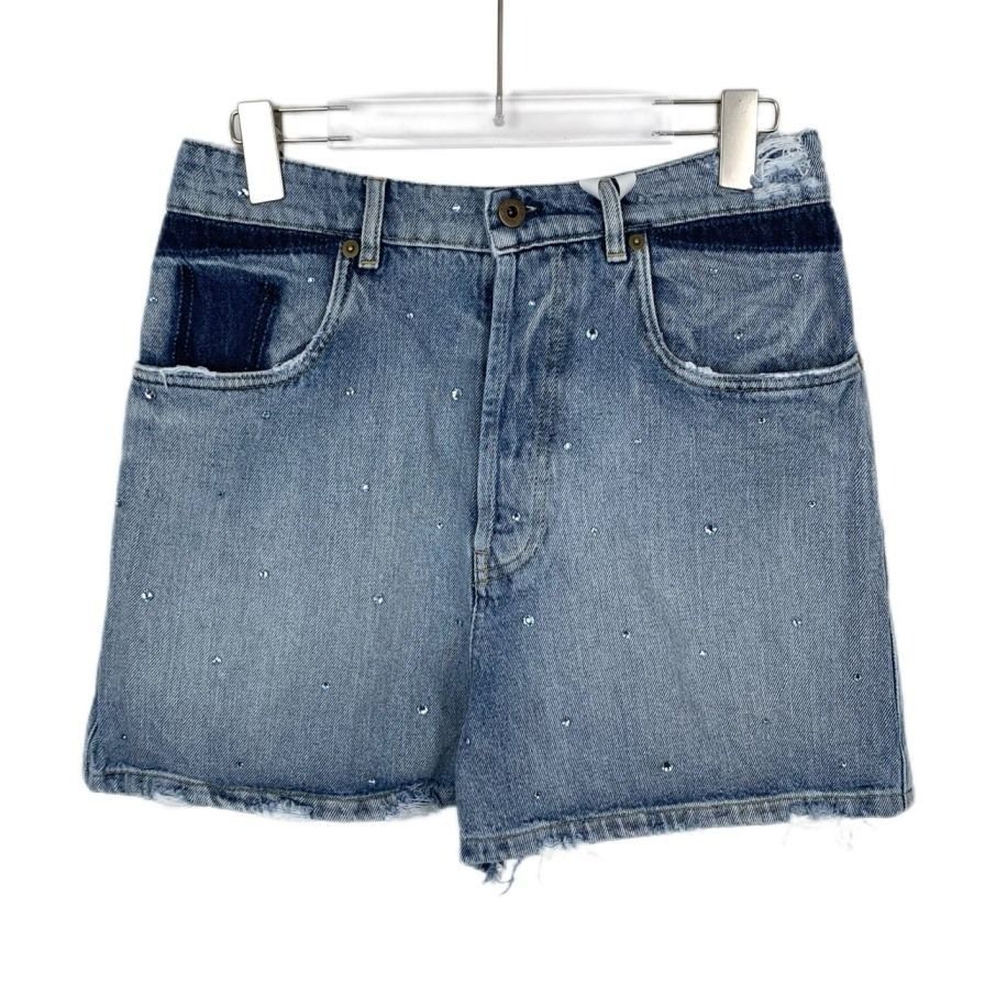 Miu Miu Miu Miu Crystal Embellished Distressed Denim Shorts With Fra Size 26" / US 2 / IT 38 - 1 Thumbnail