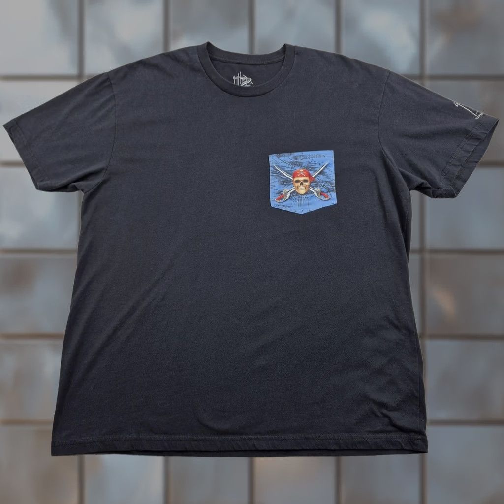 Guy Harvey Guy Harvey T Shirt Mens XL Black Pirate Skull Pocket Graphic Tee Cayman Islands Size US XL / EU 56 / 4 - 1 Thumbnail