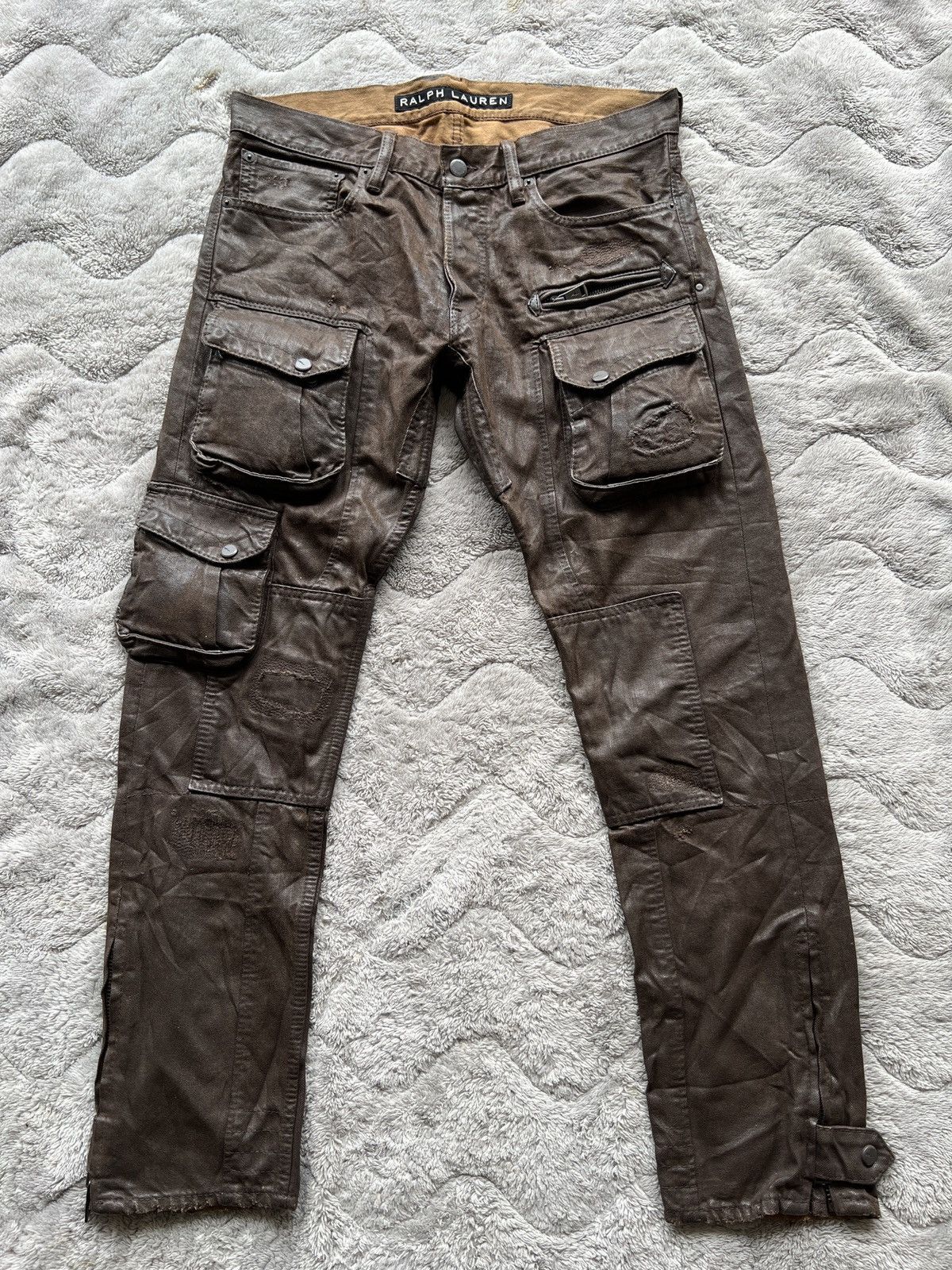 Ralph Lauren 🔥 Ralph Lauren Coated Cargo Pants Brown Tactical Utility Size US 31 - 6 Thumbnail