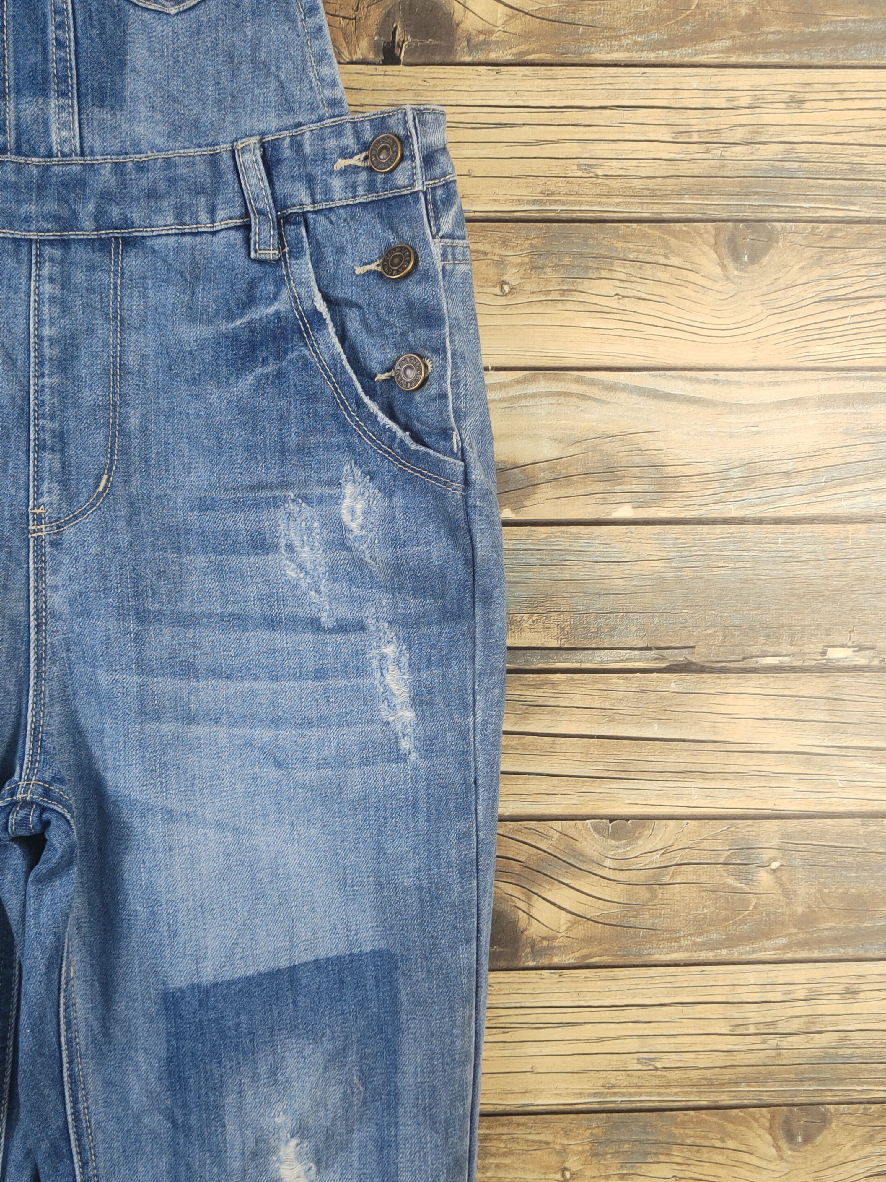 Japanese Brand × Vintage Vintage by Q's Blue Distressed Denim Jumpsuits Size 31" - 8 Thumbnail