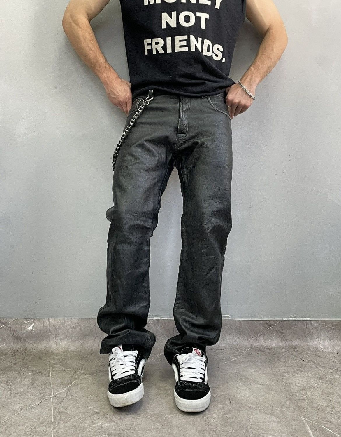 Other VINTAGE REGULAR LEATHER MOTO PANTS BALENCIAGA STYLE Size US 35 - 1 Thumbnail