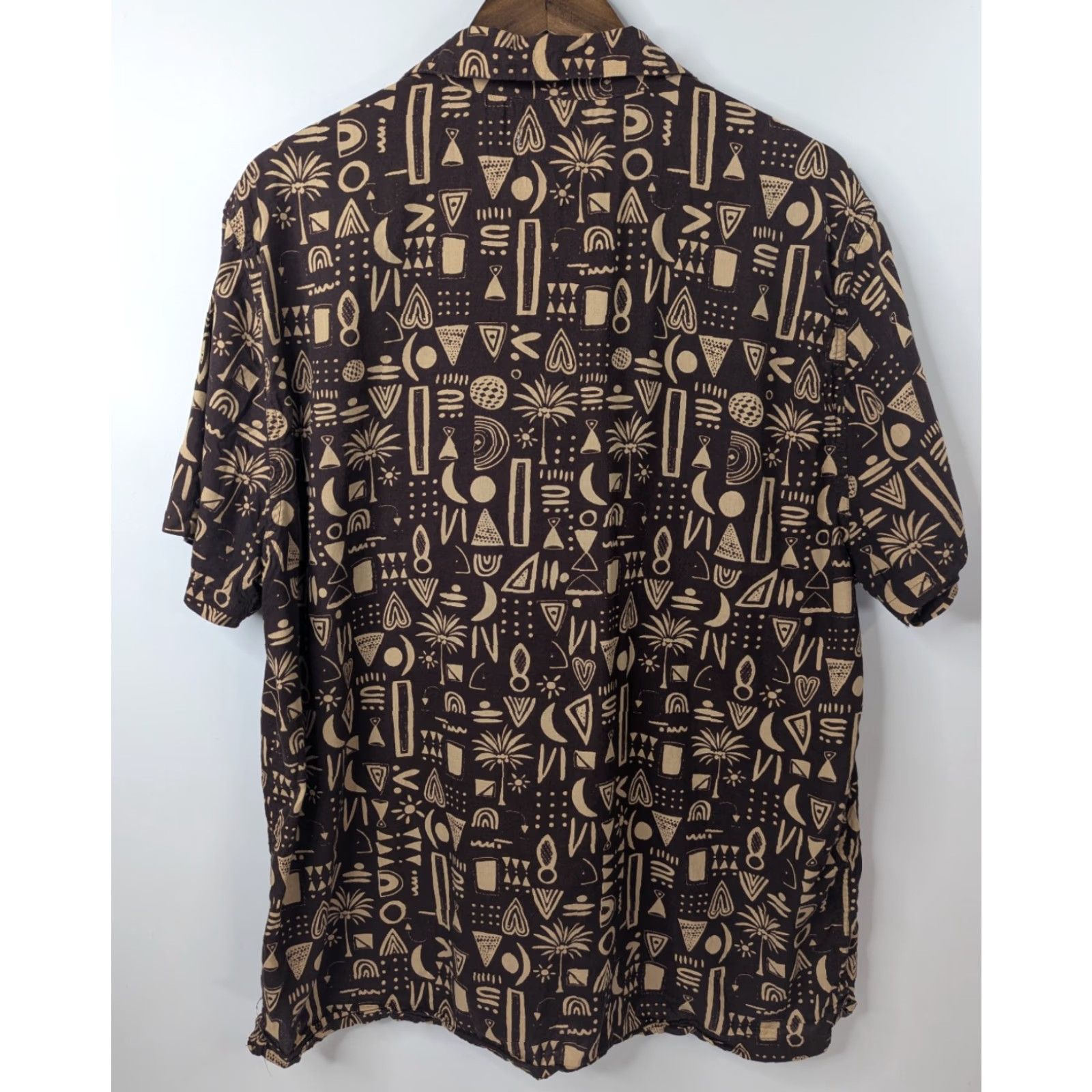 Onia Onia Hawaiian Camp Shirt Mens XL Cotton Modal Brown Tribal Geo Vacation Size US XL / EU 56 / 4 - 3 Thumbnail