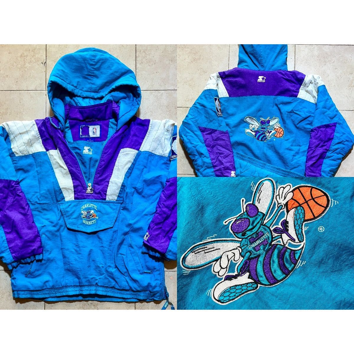 Vintage Starter store Charlotte Hornets Pullover Parka Jacket Youth S