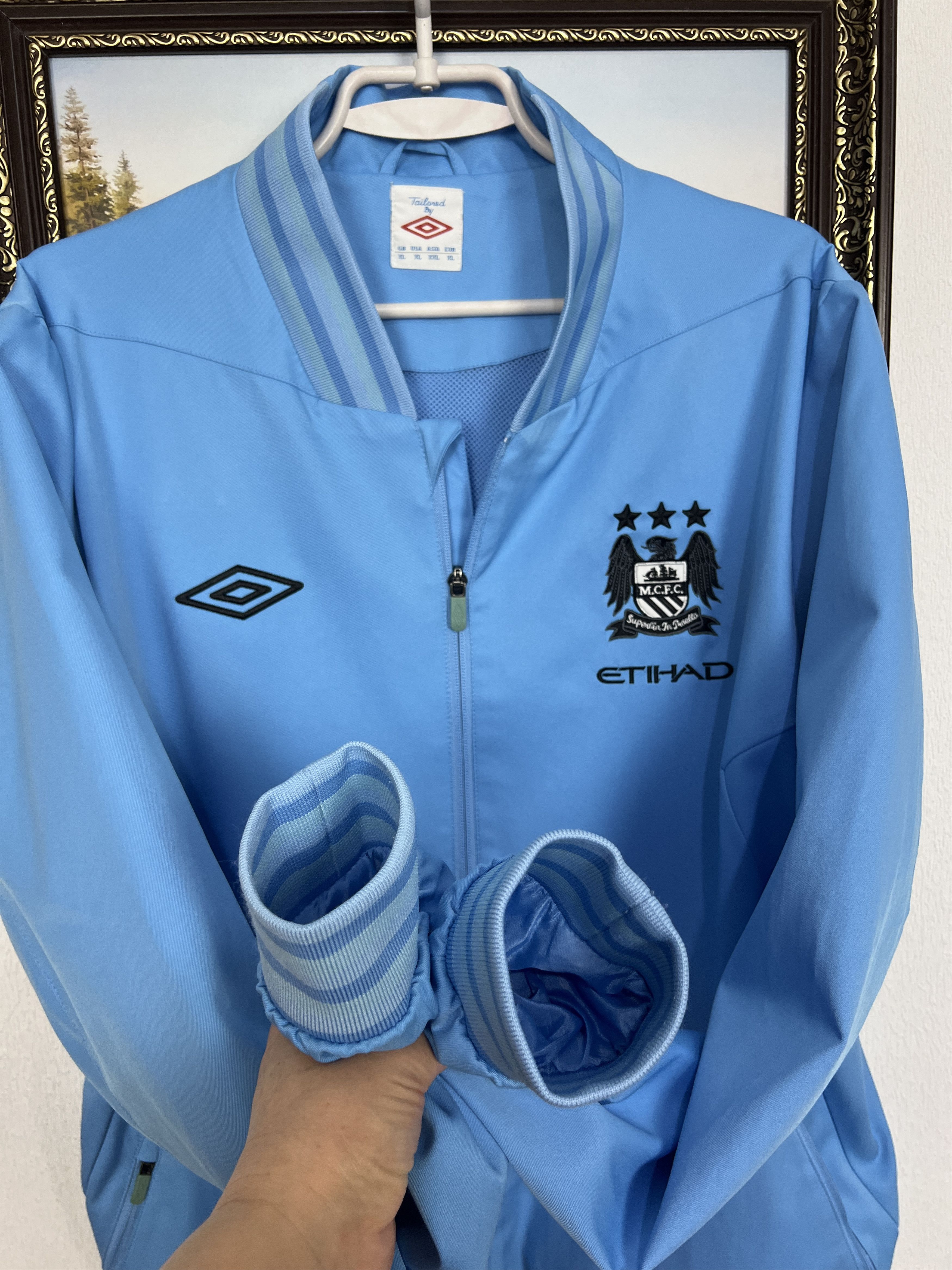 Umbro Vintage Manchester City Football Jacket Soccer Track Top Size US XL / EU 56 / 4 - 5 Thumbnail