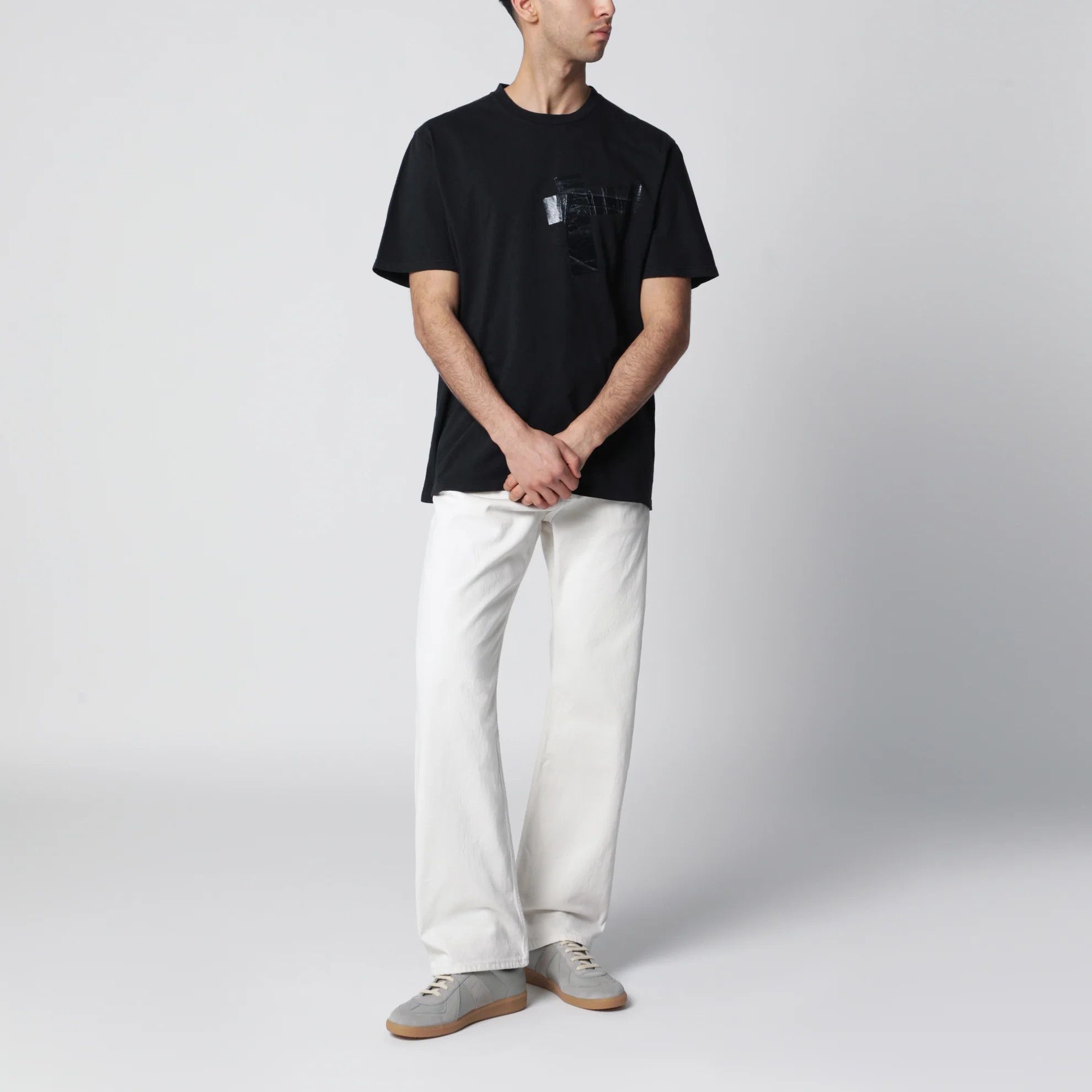 Maison Margiela o1d2blof0526 Taped Cotton Jersey Short Sleeve T-Shirt Black Size US L / EU 52-54 / 3 - 2 Thumbnail