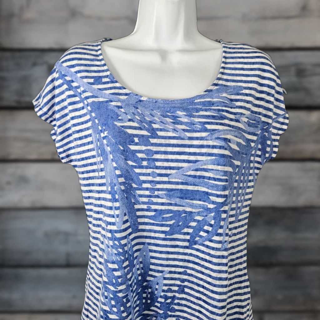 Vintage Chico's Womens Top M Blue White Striped Short Sleeve Shirt Adult Medium-Size T-Shirt Casual Womens Size M / US 6-8 / IT 42-44 - 1 Thumbnail