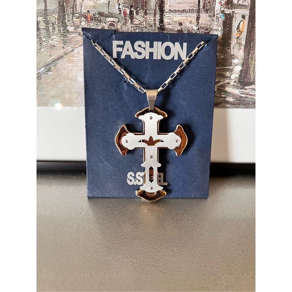 NBDN Nobrandedon Stainless Steel Triple Layer Cross Pendant Necklace Size ONE SIZE - 2 Thumbnail