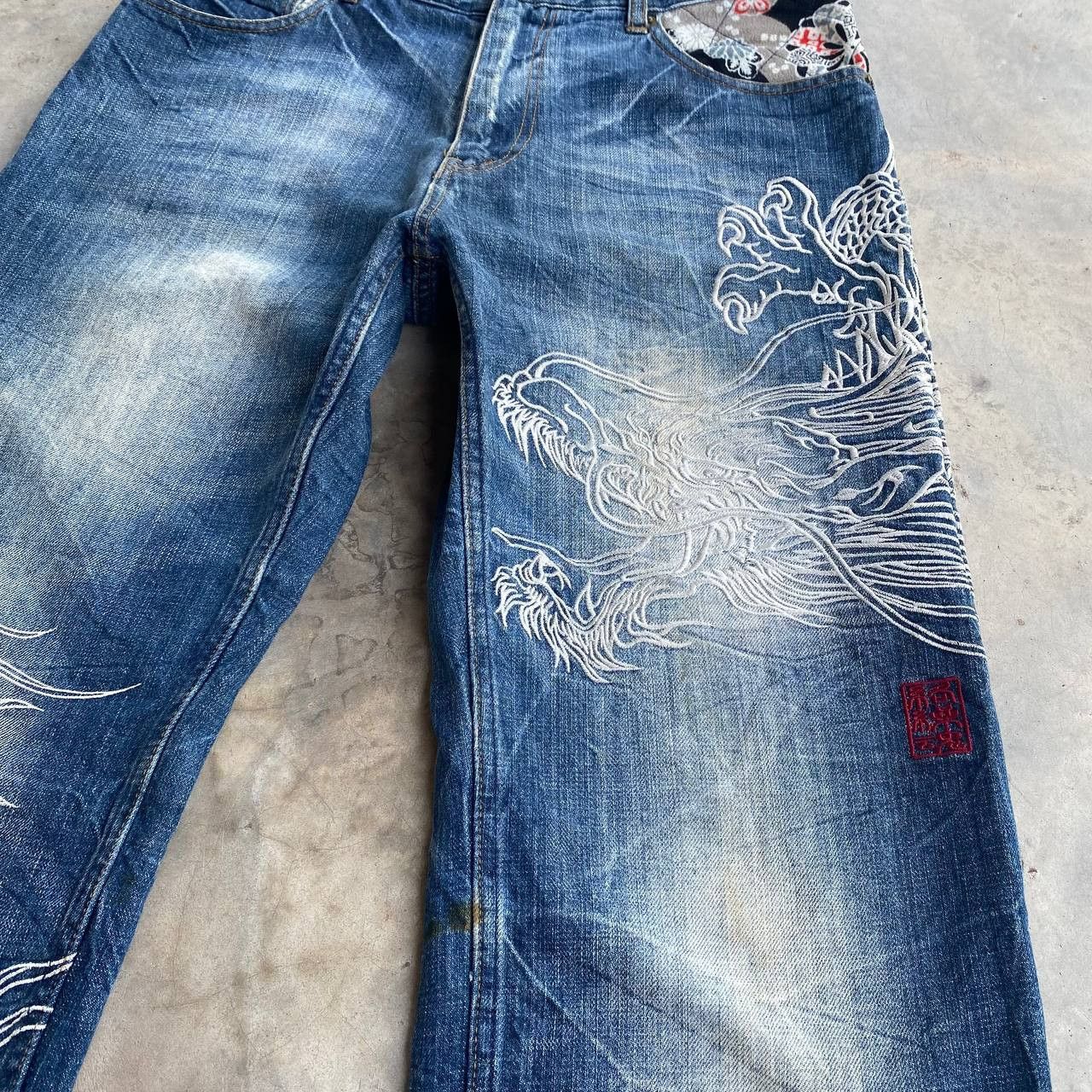 Japan Blue × KOJIMA GENES VINTAGE KARAKURI TAMASHI ECCENTRIC ICONIC DRAGON EMBROIDERED Size US 31 - 8 Thumbnail