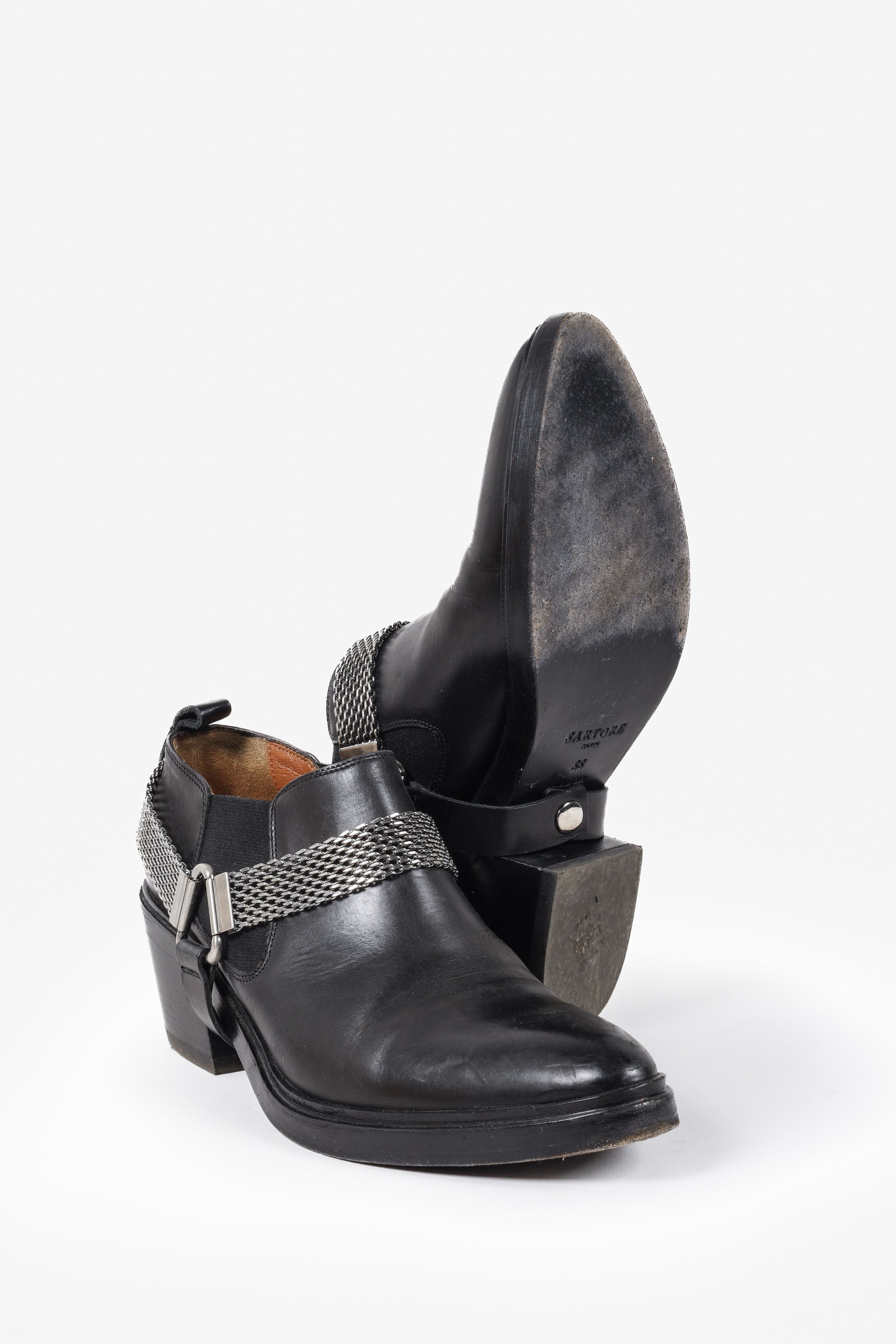 Sartore Black Leather Western Ankle Boots