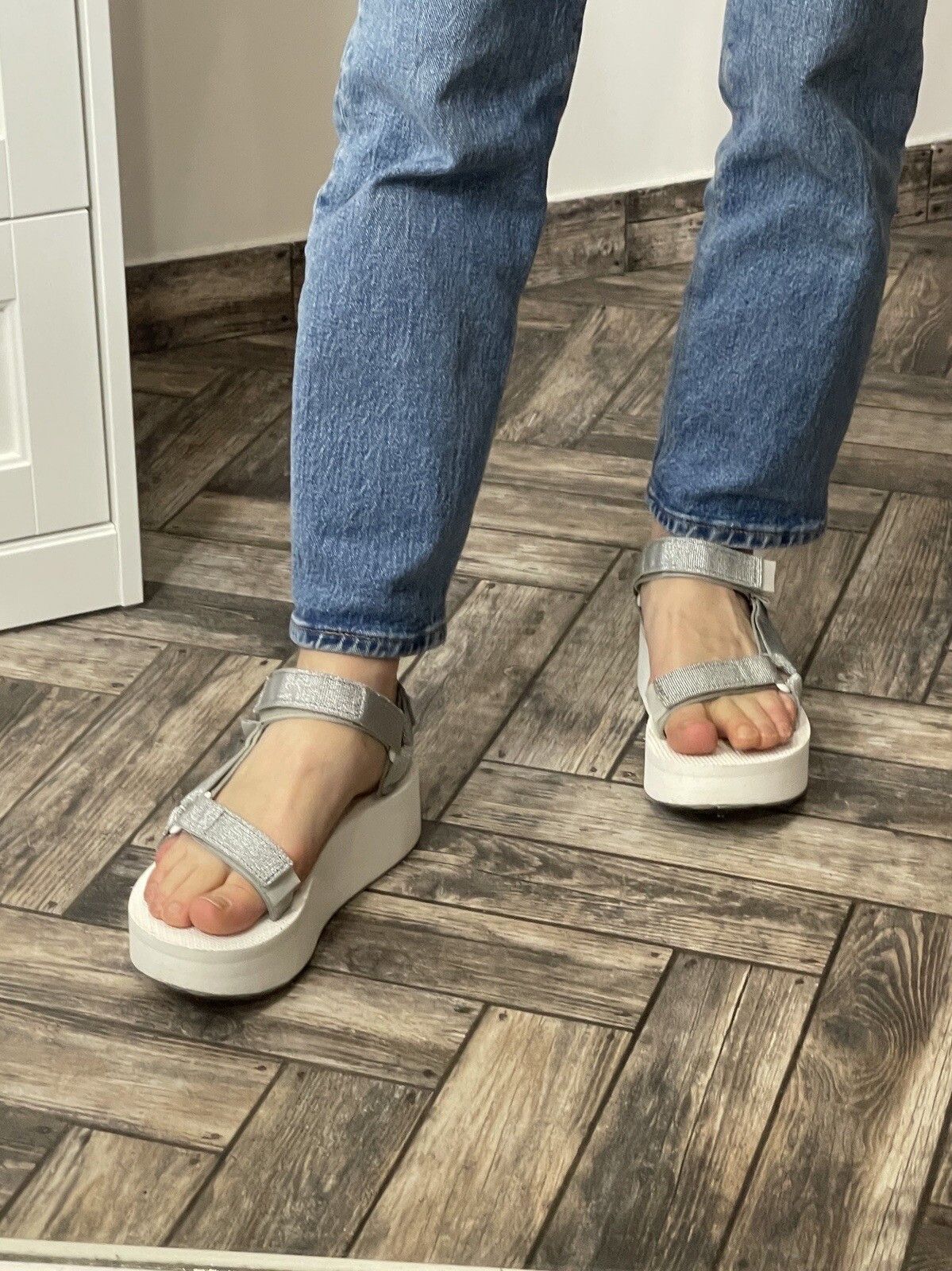 Teva Teva Silver Flatform Sandals Platform Size US 9 / IT 39 - 3 Thumbnail