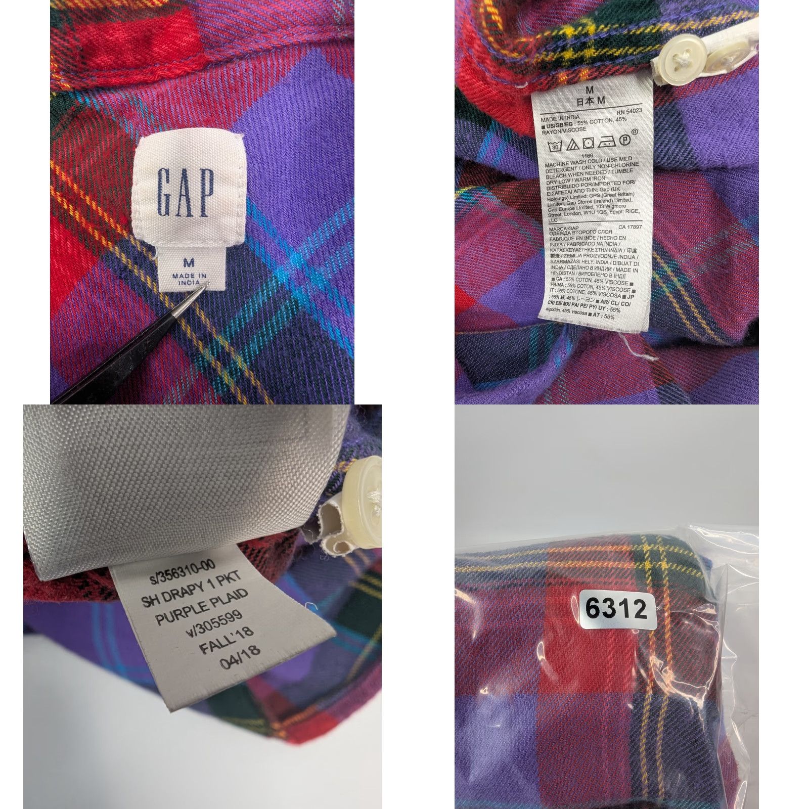 Gap GAP Plaid Shirt Purple Flannel Button-Up Long Sleeve Size Medium Women Casual, Travel Basic Lightweight Cotton Blend Autumn Spring Winter Size M / US 6-8 / IT 42-44 - 8 Thumbnail