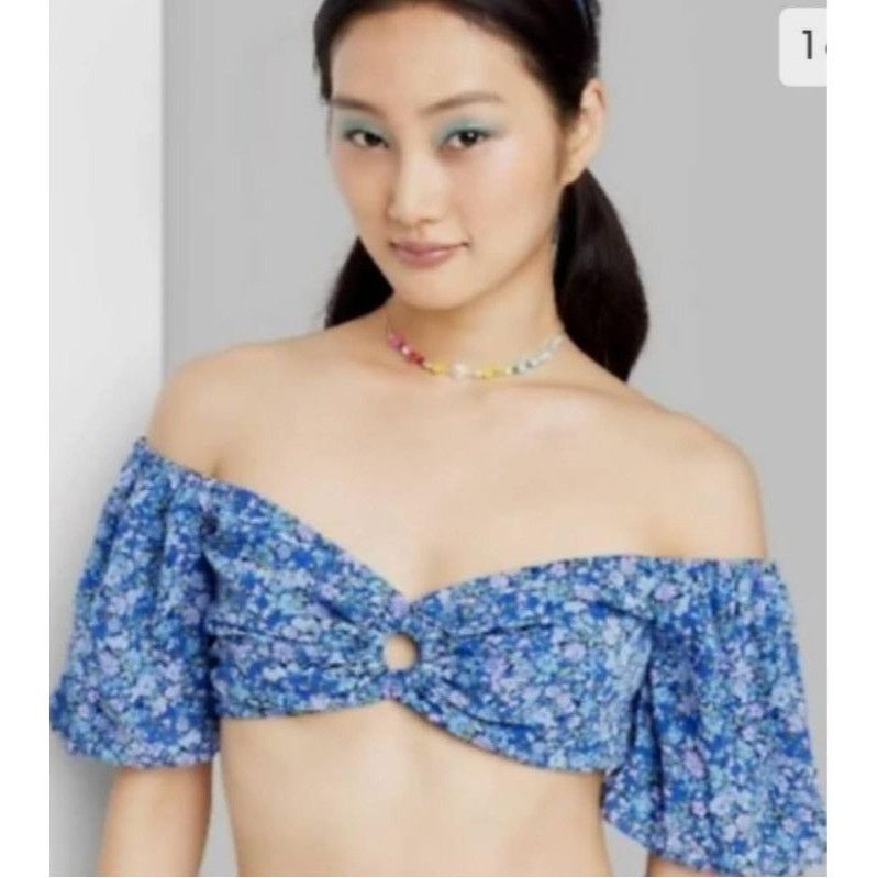 Other Wild Fable Womens Juniors Crop Top Puff Sleeve Lace Back Blu Size XL / US 12-14 / IT 48-50 - 9 Thumbnail