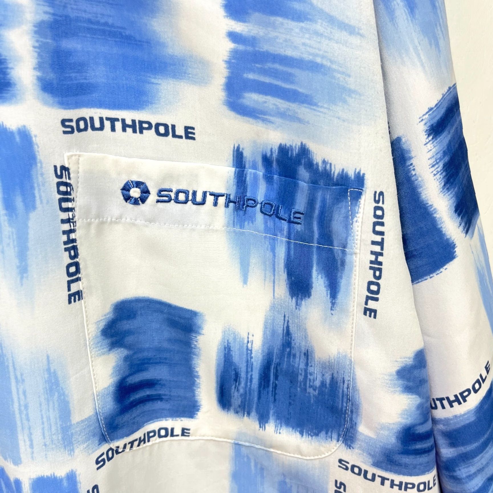 Southpole VINTAGE Southpole Shirt XL Short Sleeve Button-Up Baggy Hip Hop Mens Blue Size US XL / EU 56 / 4 - 2 Thumbnail