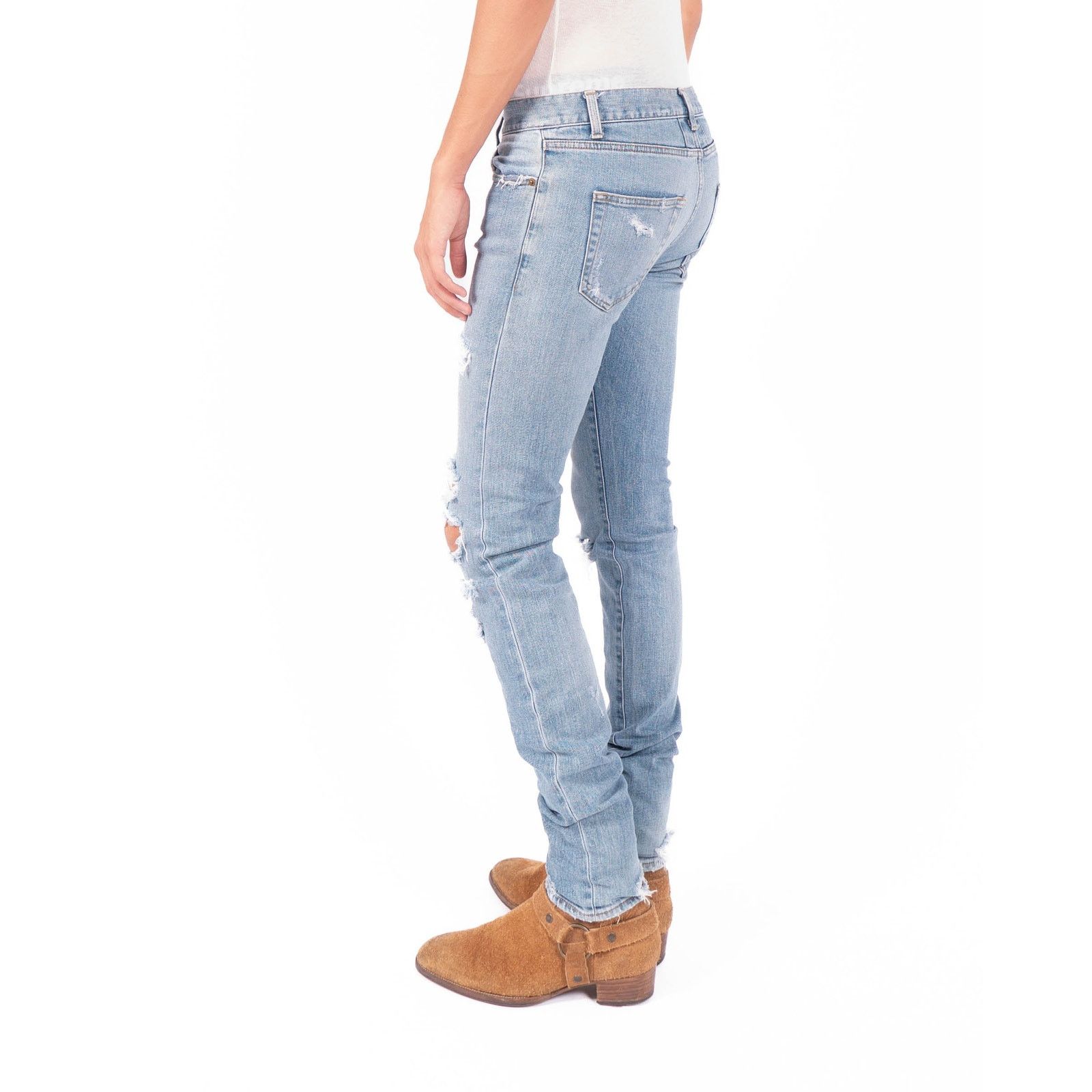 Saint Laurent Paris SS16 Skinny Distressed Jeans in Light Washed Denim Size US 30 / EU 46 - 4 Thumbnail