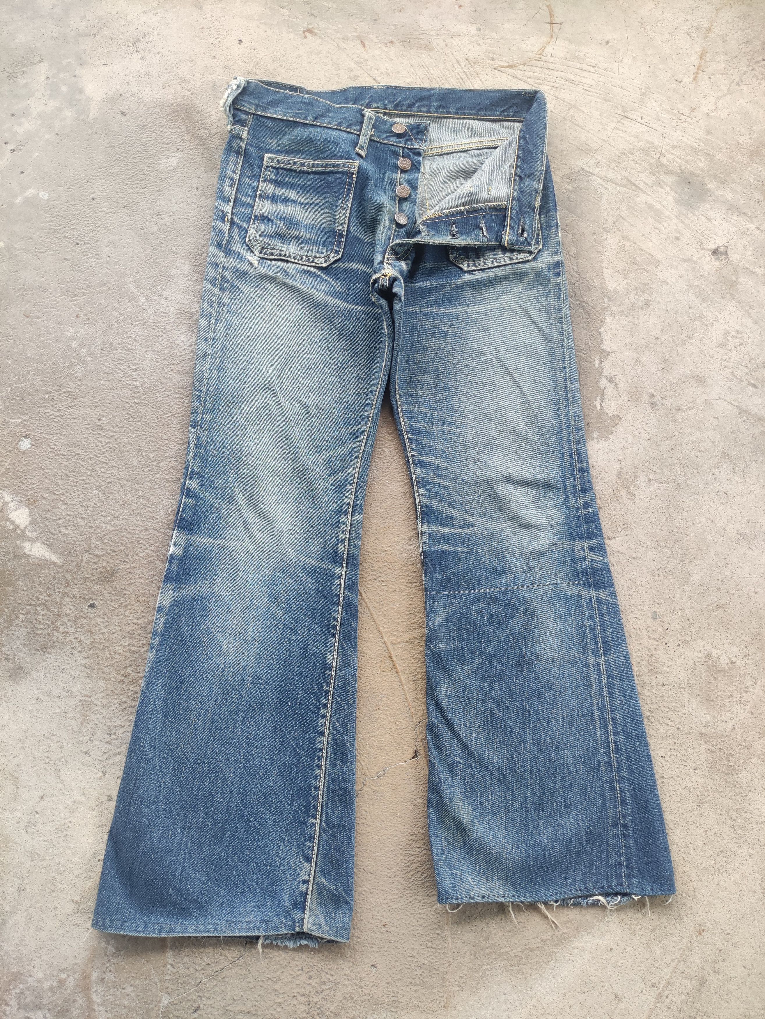 Japanese Brand Vintage Bigstone Flare Button Denim Distressed Faded Denim Size US 31 - 1 Thumbnail