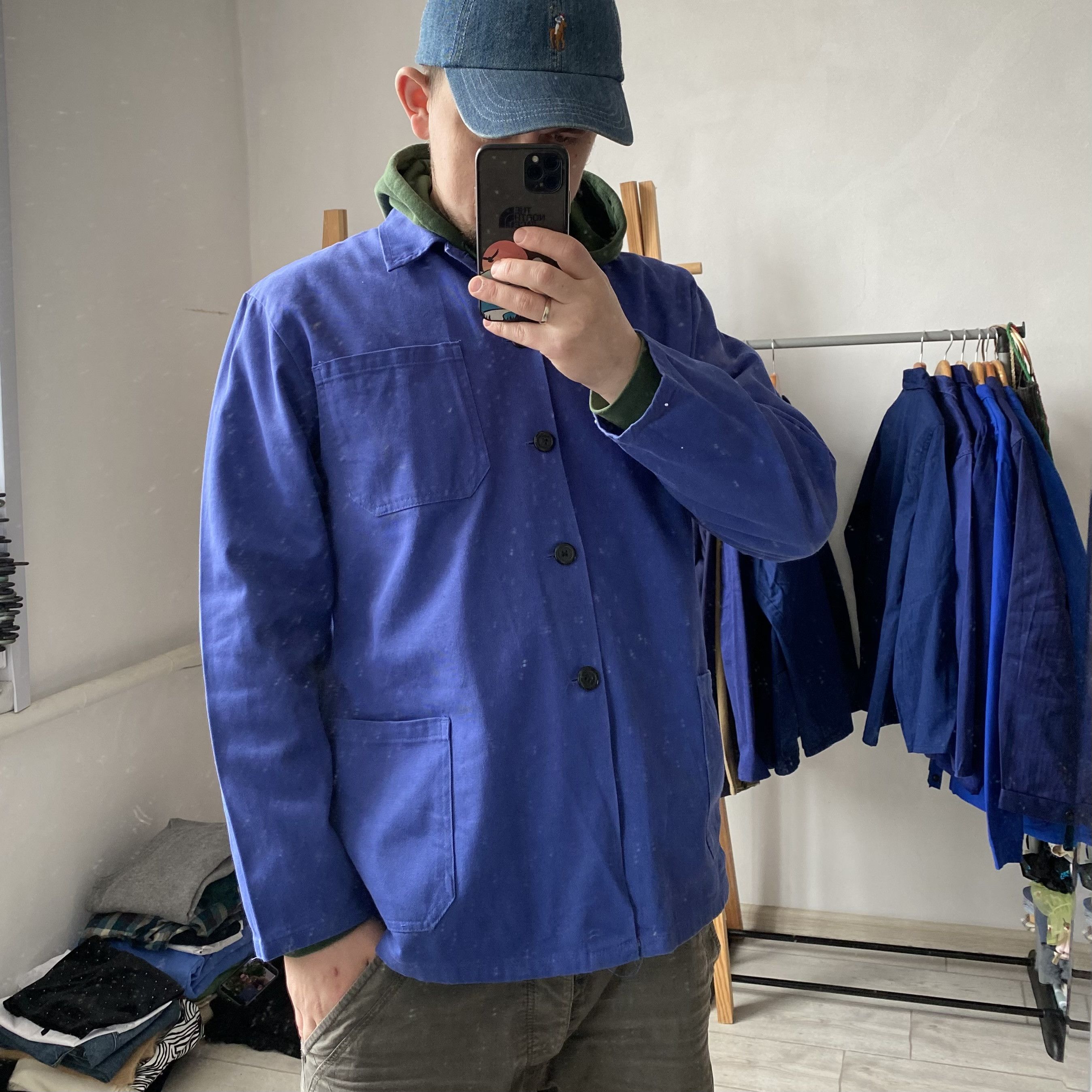 90s French ヴィンテージWork Atelier LOGO Coat Vintage French Workwear Sanfor Double Breasted Selvedge