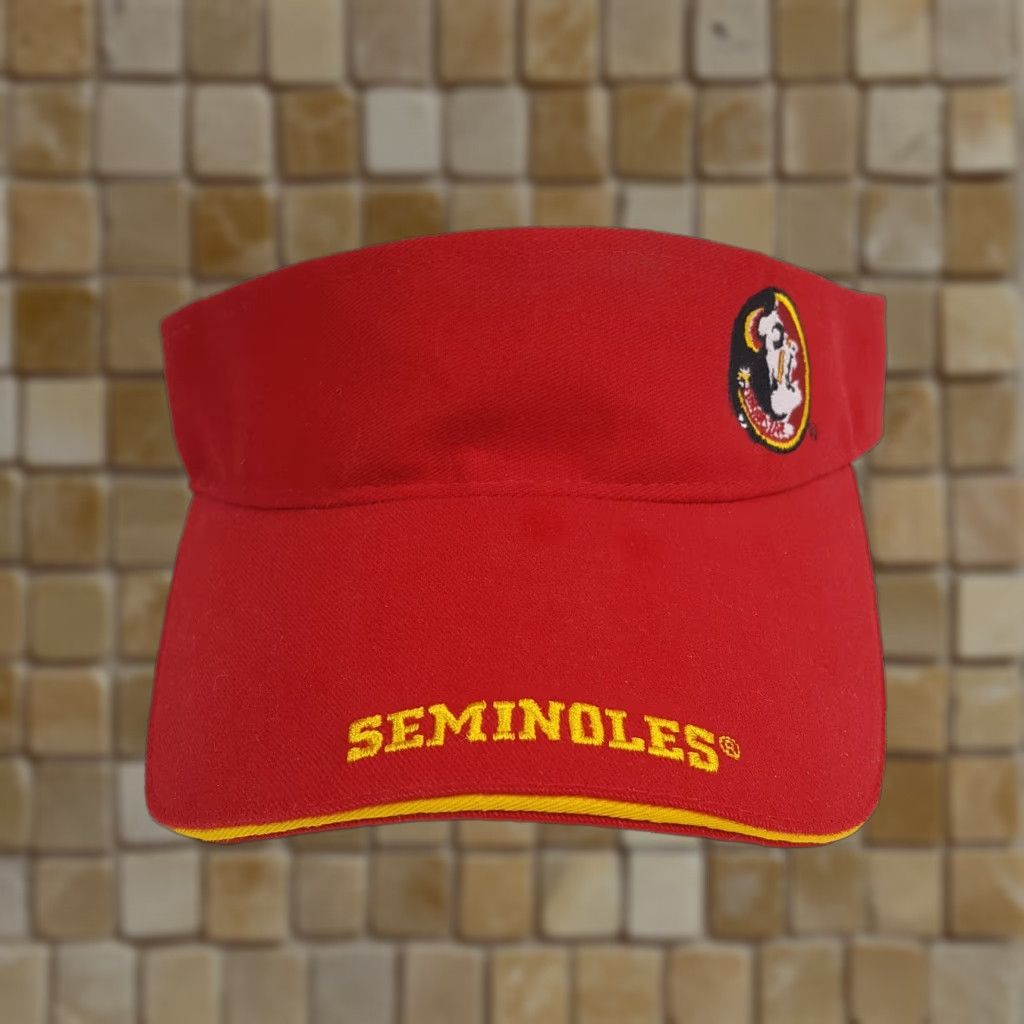 Vintage VINTAGE Florida State Seminoles Visor Adjustable Hat Red Casual Outdoor Twill Cotton 90s Y2K College Sports University Logo Men Cap - Mens Size ONE SIZE - 1 Thumbnail