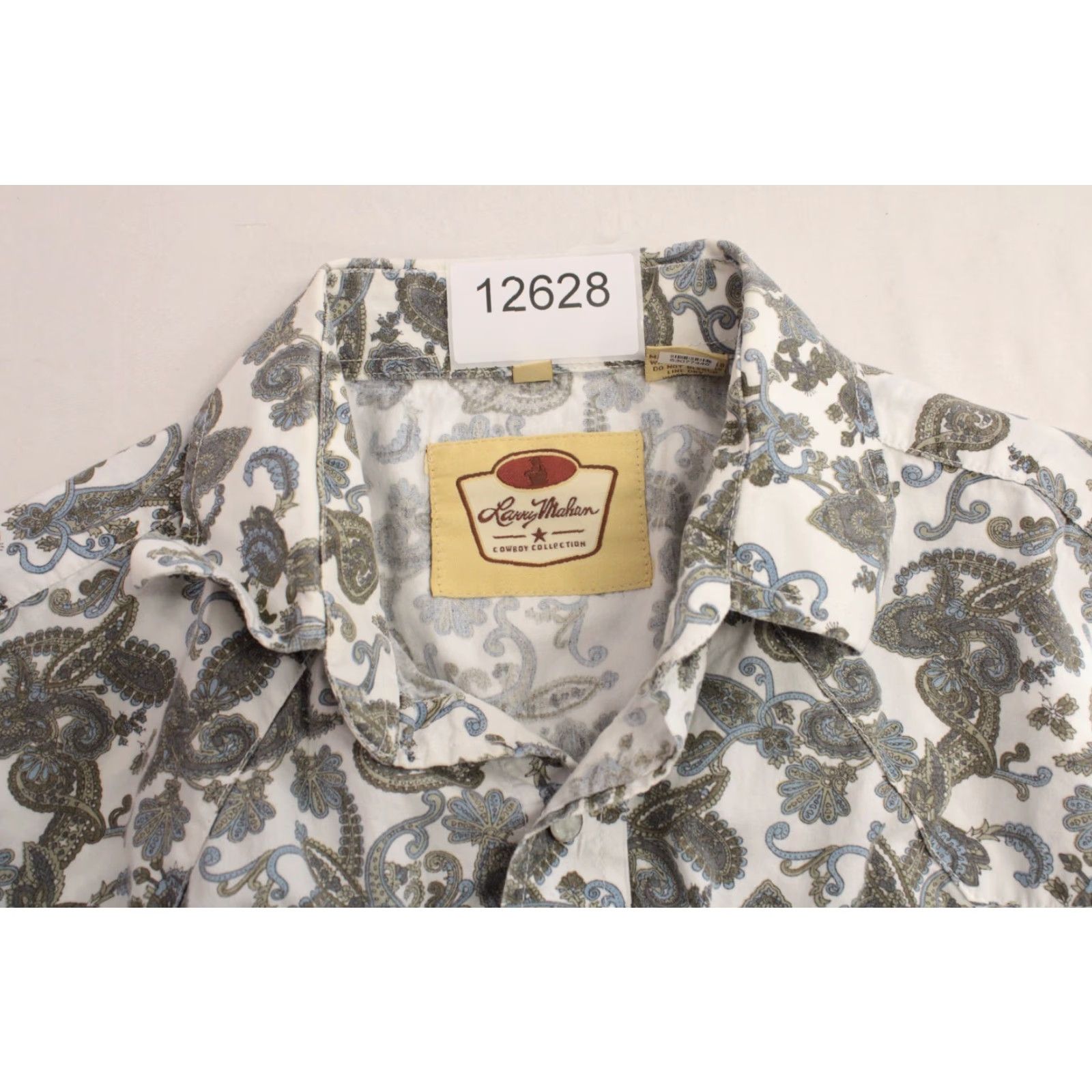 Vintage LARRY MAHAN Shirt Men's Large White Green Paisley Cowboy Pearl Snap Western Size US L / EU 52-54 / 3 - 8 Thumbnail
