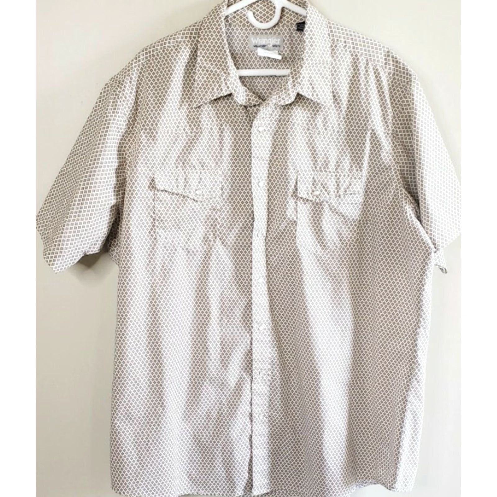 Wrangler Wrangler Wrancher Short Sleeve Pearl Snap Brown Cream Green Check Western Shirt 2XT Tall Mens Size US XXL / EU 58 / 5 - 2 Thumbnail