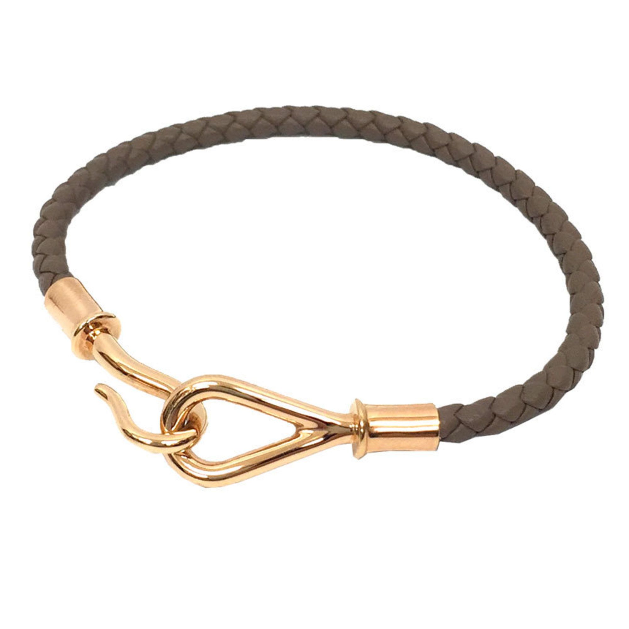 image of Hermes Leather Bracelet Hermes Jumbo Palladium Plated Etaupe X Rose Gold Intrecciato Men's Women's 