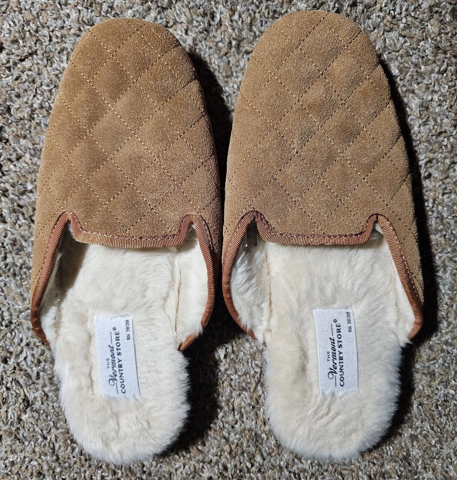 Designer Vermont Country Store 10M Leather Acrylic faux fur slippers Size US 10 / IT 40 - 1 Thumbnail