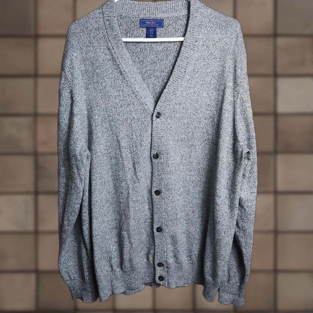 Vintage Wilken Bros. Mens Heathered Black Buttonfront V-Neck Sweater Cardigan XL | Black | Heathered | Cardigan | Sweater | V-Neck | Buttonfront | Mens | XL Size US XL / EU 56 / 4 - 1 Thumbnail