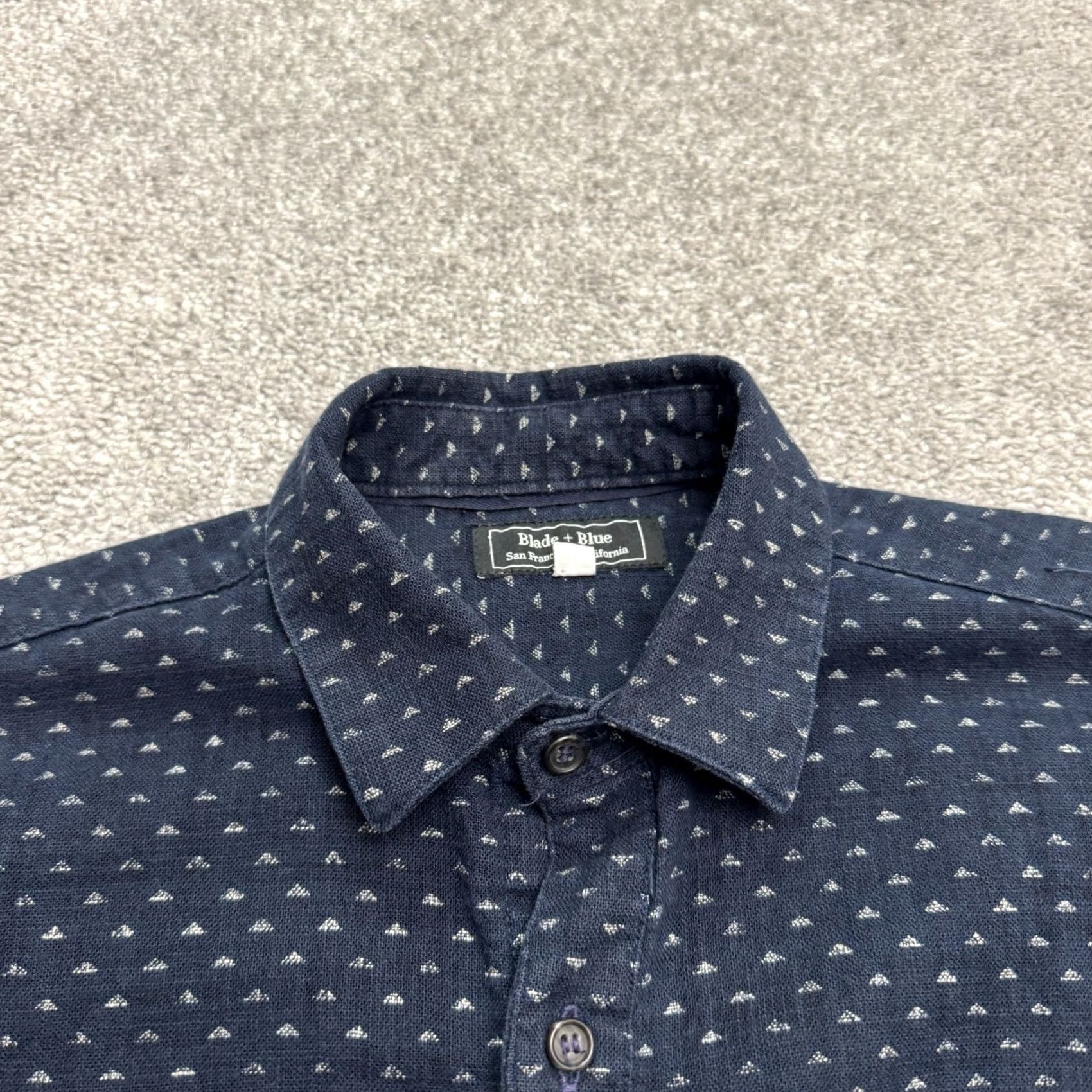 Vintage Blade + Blue Shirt Mens Small Navy Blue Cotton Long Sleeve Button-Up Geometric Button-Down Casual, Workwear, Travel Size US S / EU 44-46 / 1 - 4 Thumbnail