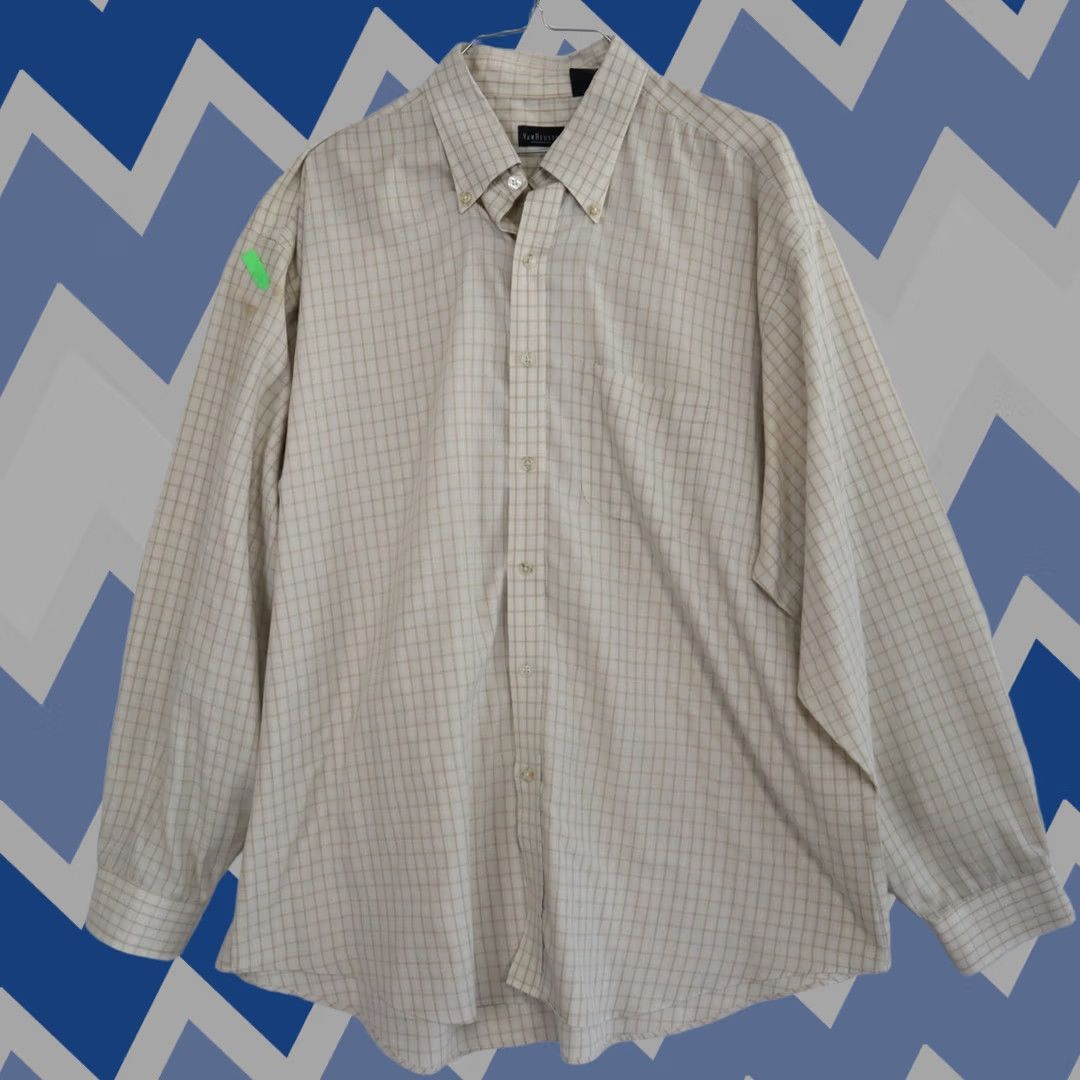 Van Heusen Van Heusen Shirt Mens XL Beige Plaid Pocket Button-Down Long Sleeve Size US XL / EU 56 / 4 - 1 Thumbnail