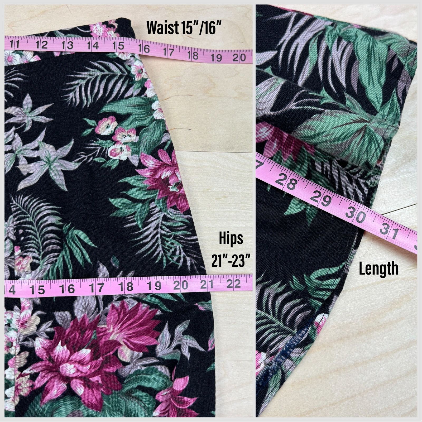 Vintage Vintage 1980s Black Garden Floral Trumpet Midi Skirt Size 30" / US 8 / IT 44 - 4 Thumbnail