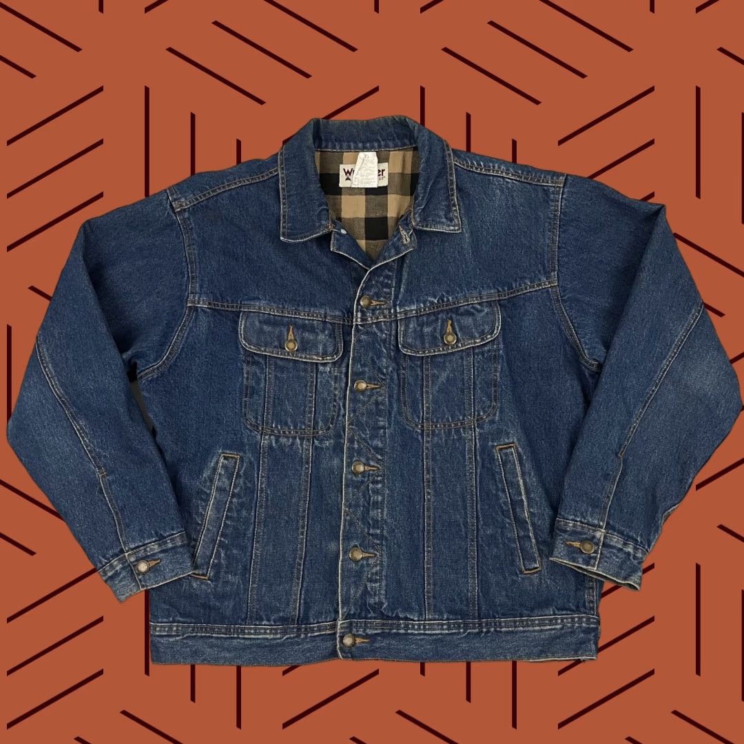 Wrangler VINTAGE Wrangler Denim Jean Jacket Mens Medium Dark Blue Flannel Lined Workwear Chore Size US 31 - 1 Thumbnail