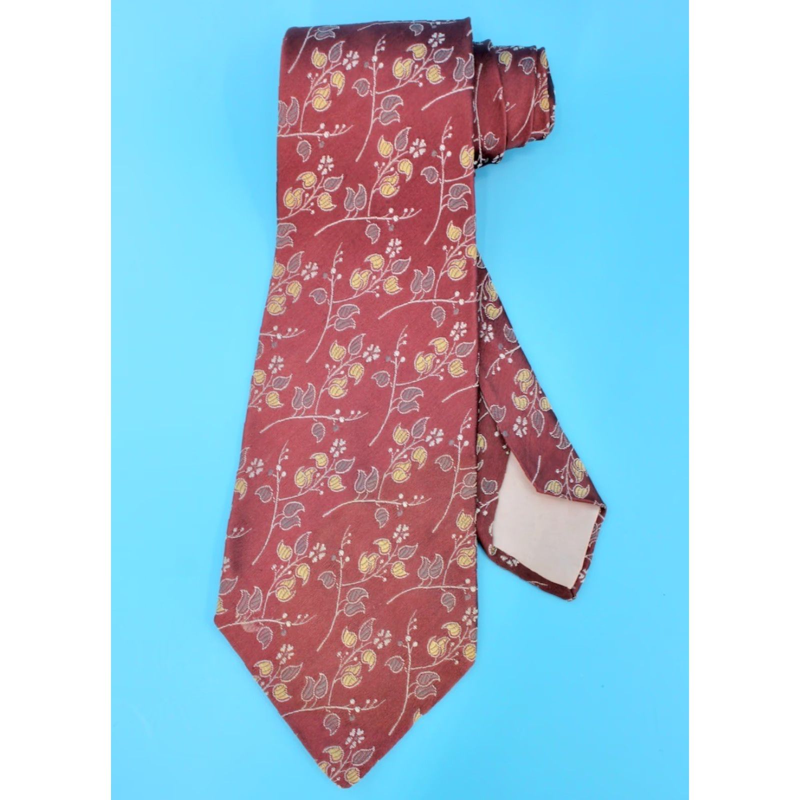 Vintage VTG 1940s Brown Leaf Pattern Embroidered Necktie Towncraft Tie Men Size ONE SIZE - 2 Thumbnail